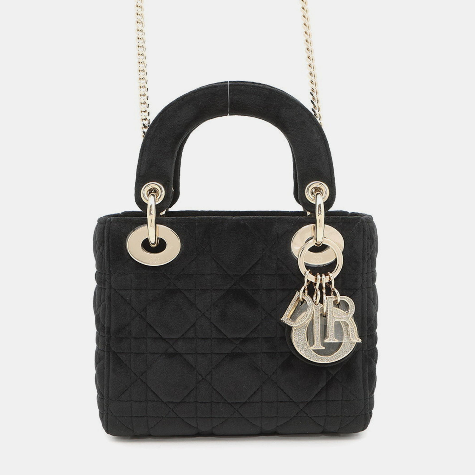 

Christian Dior Handbag Lady Cannage Mini Velour Shoulder Bag Black