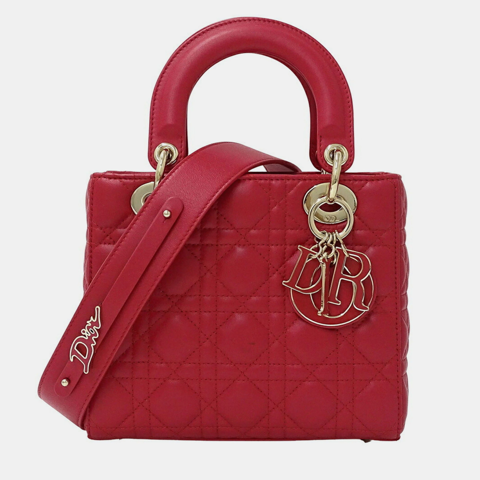

Christian Dior Dior Lady Small Leather Handbag Pink And Red