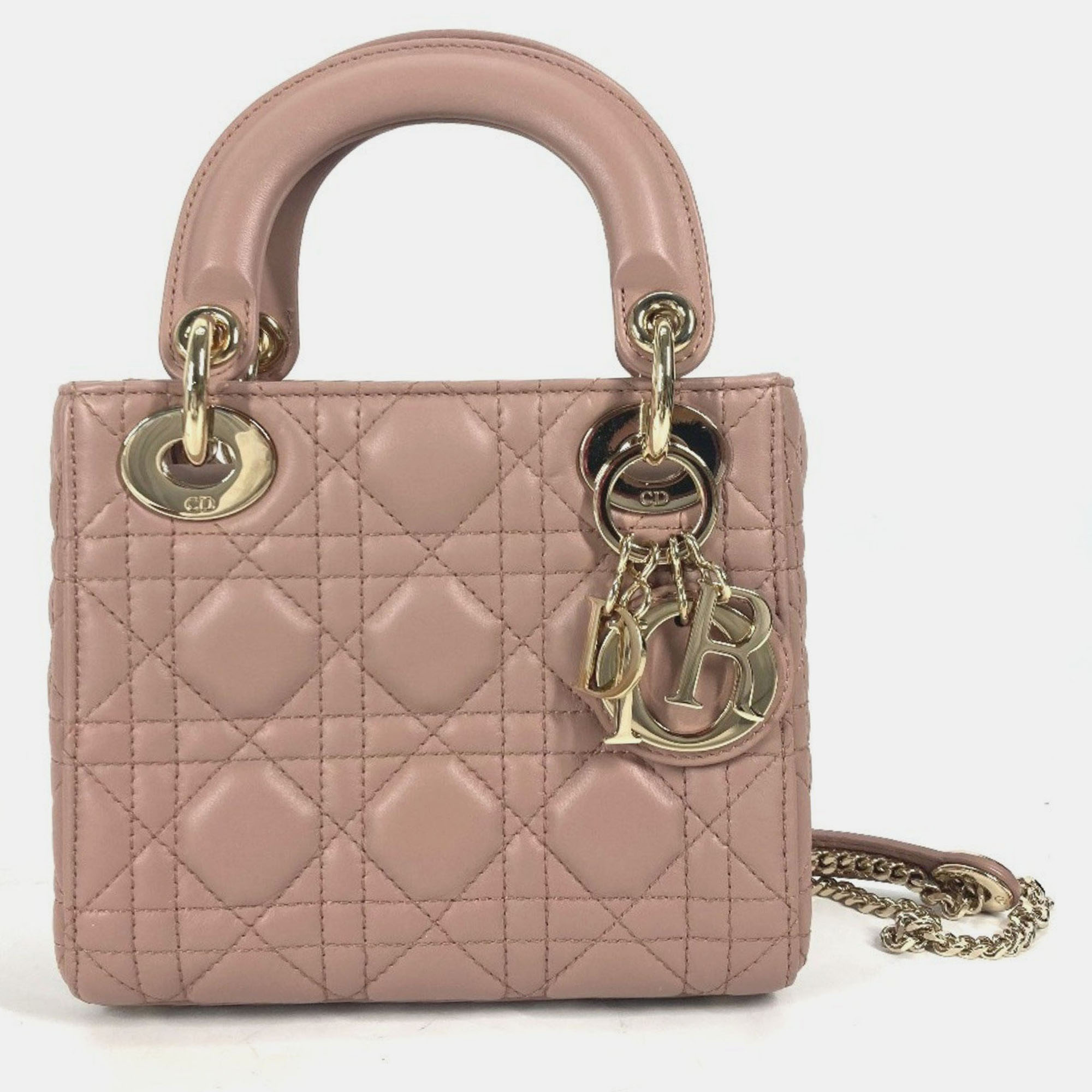 

Christian Dior Dior Lady Mini Cannage Chain Shoulder Bag Lambskin Pink Beige