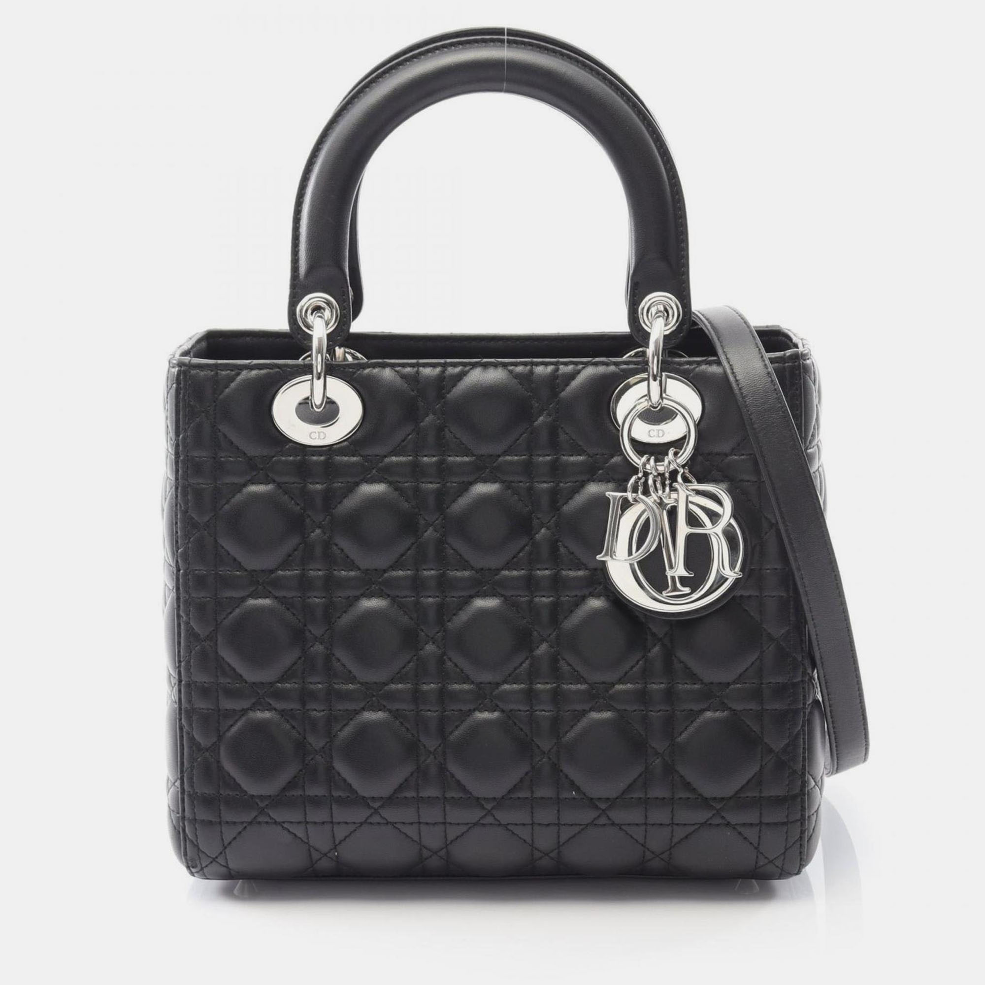 

Christian Dior Dior Lady Cannage Handbag Leather Black