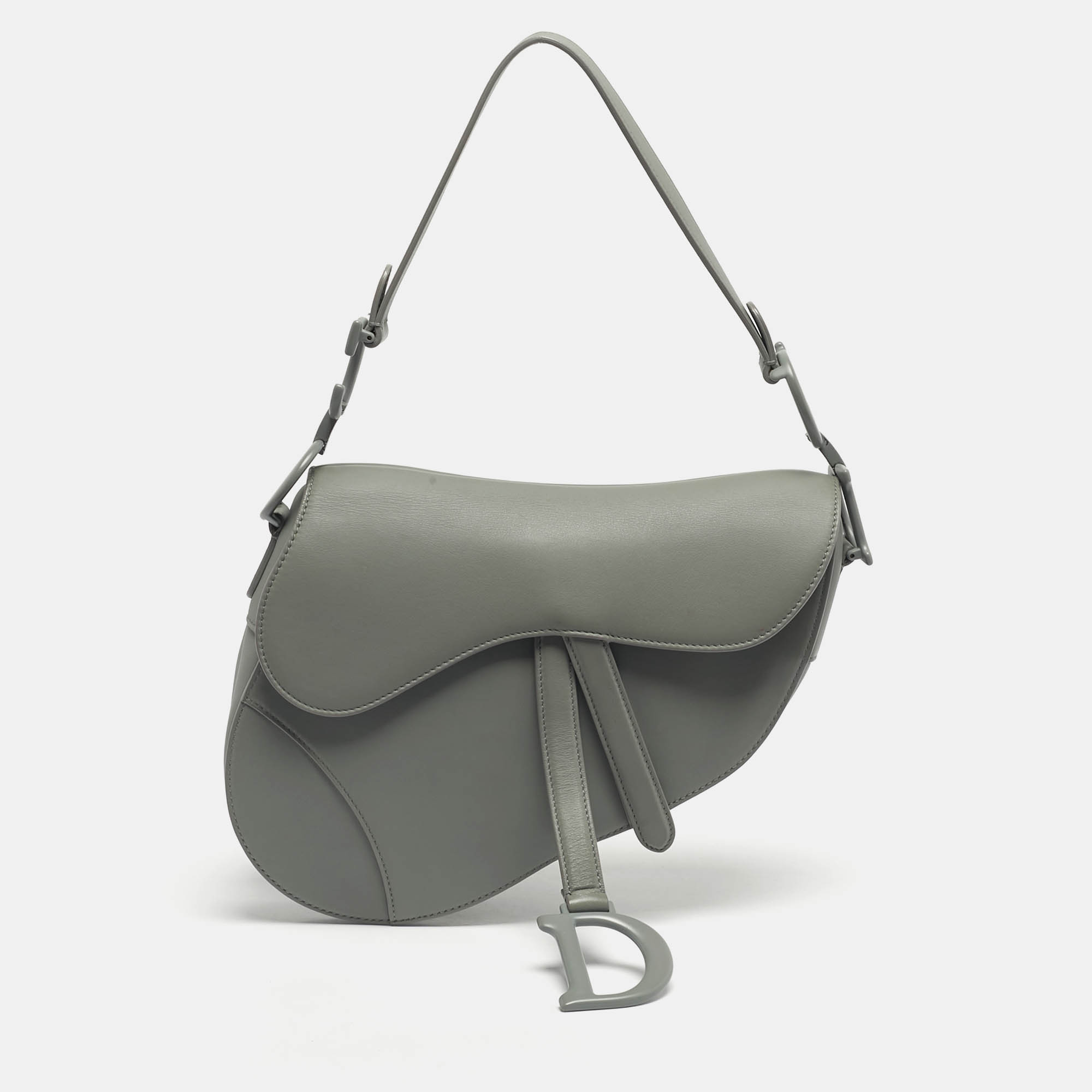 Dior Grey Leather Saddle Bag