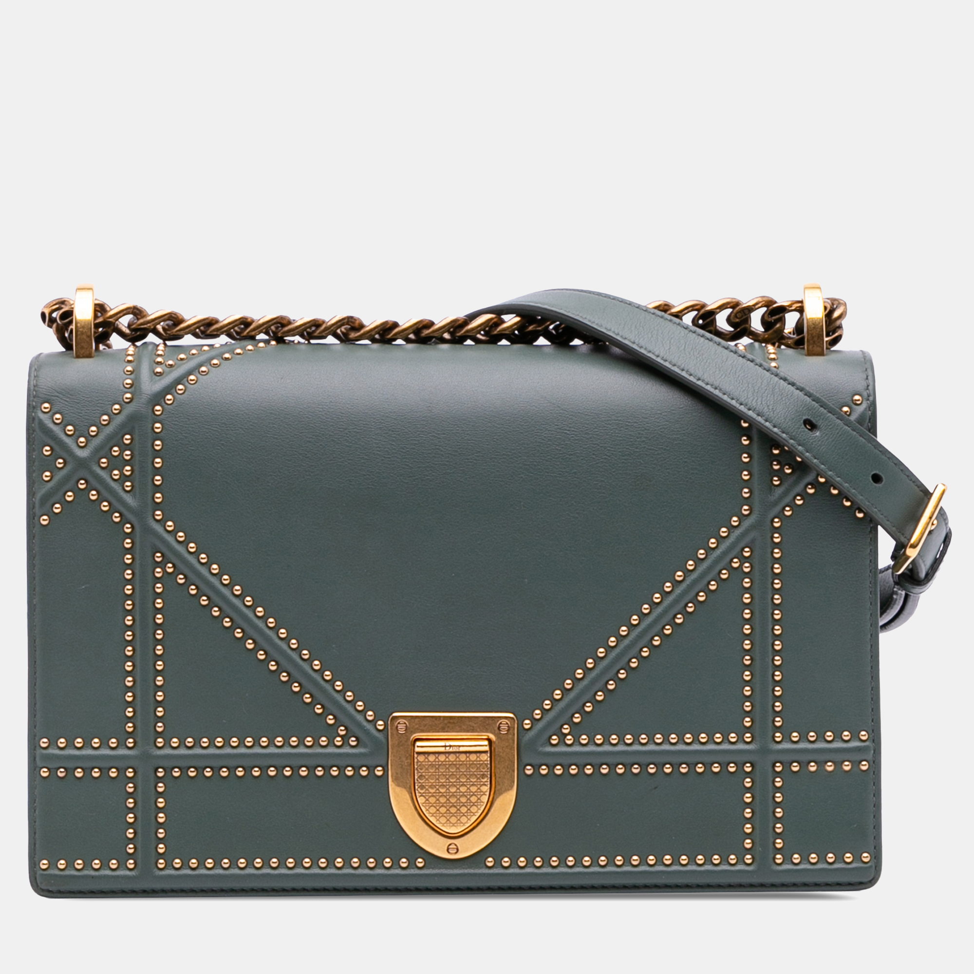 

Dior Green Medium Studded Lambskin Diorama Flap