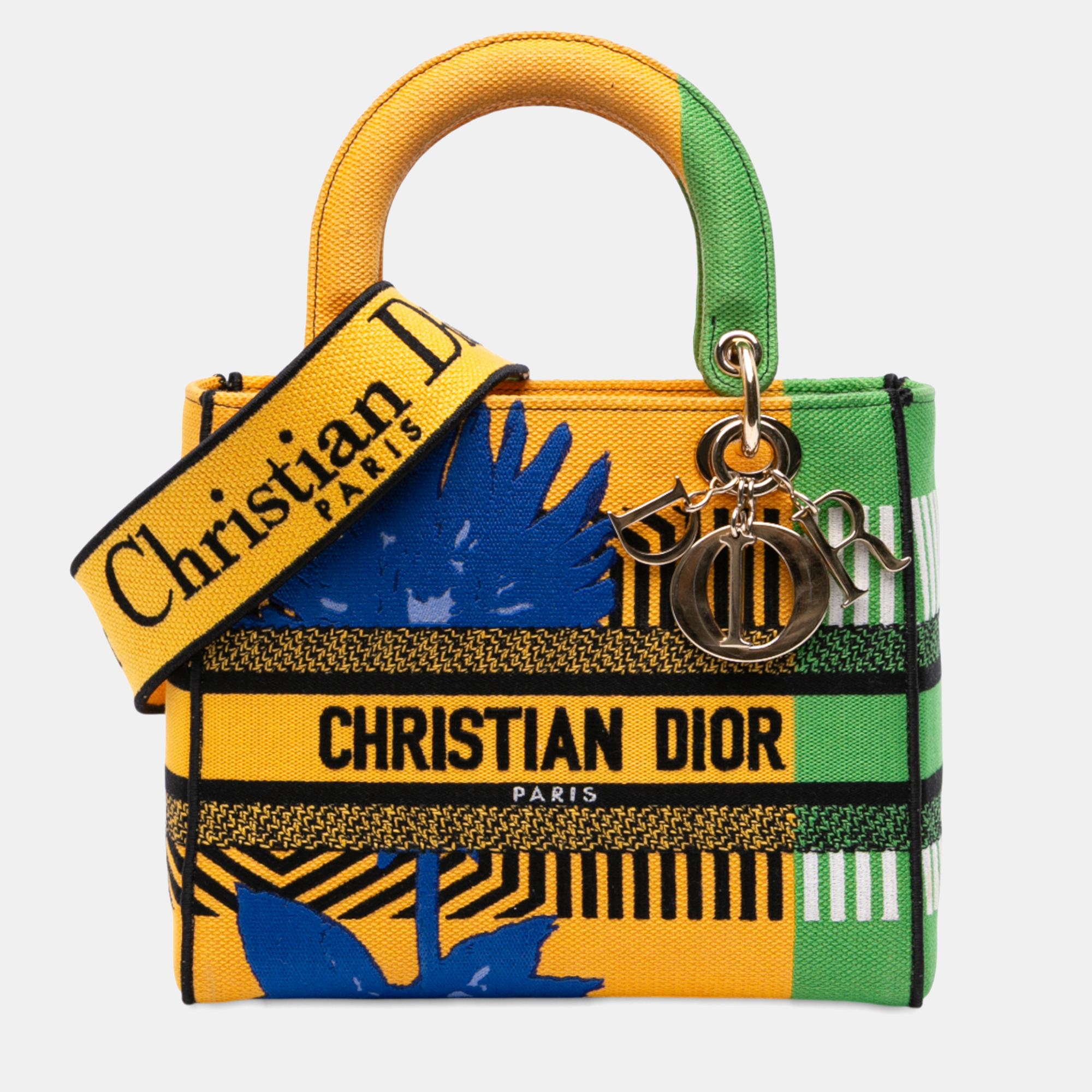 

Dior Green Yellow Medium Canvas Embroidered Flower Pop Lady D Lite
