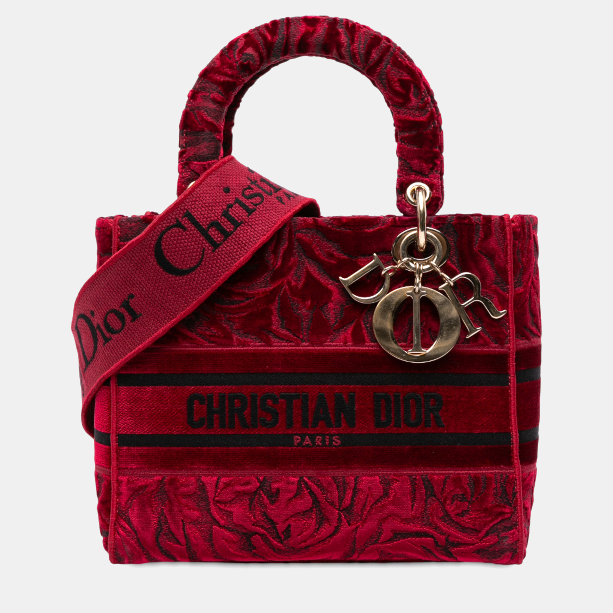 DIOR Pre-owned Red Medium Embroidered Velvet Roses Lady D Lite