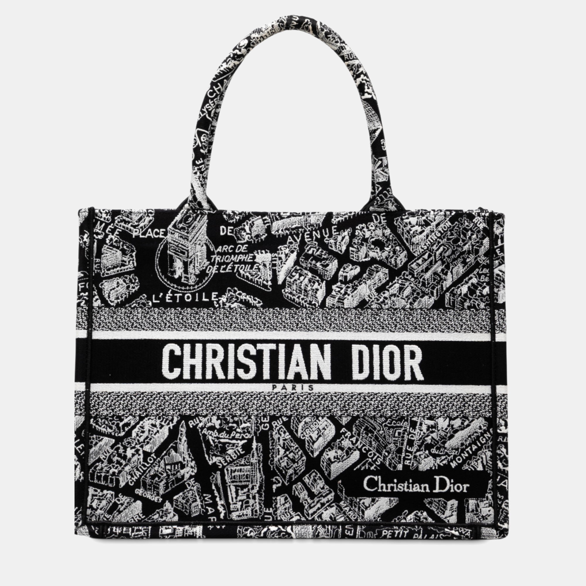 Pre-owned Dior Black Medium Canvas Embroidered Plan De Paris Book Tote