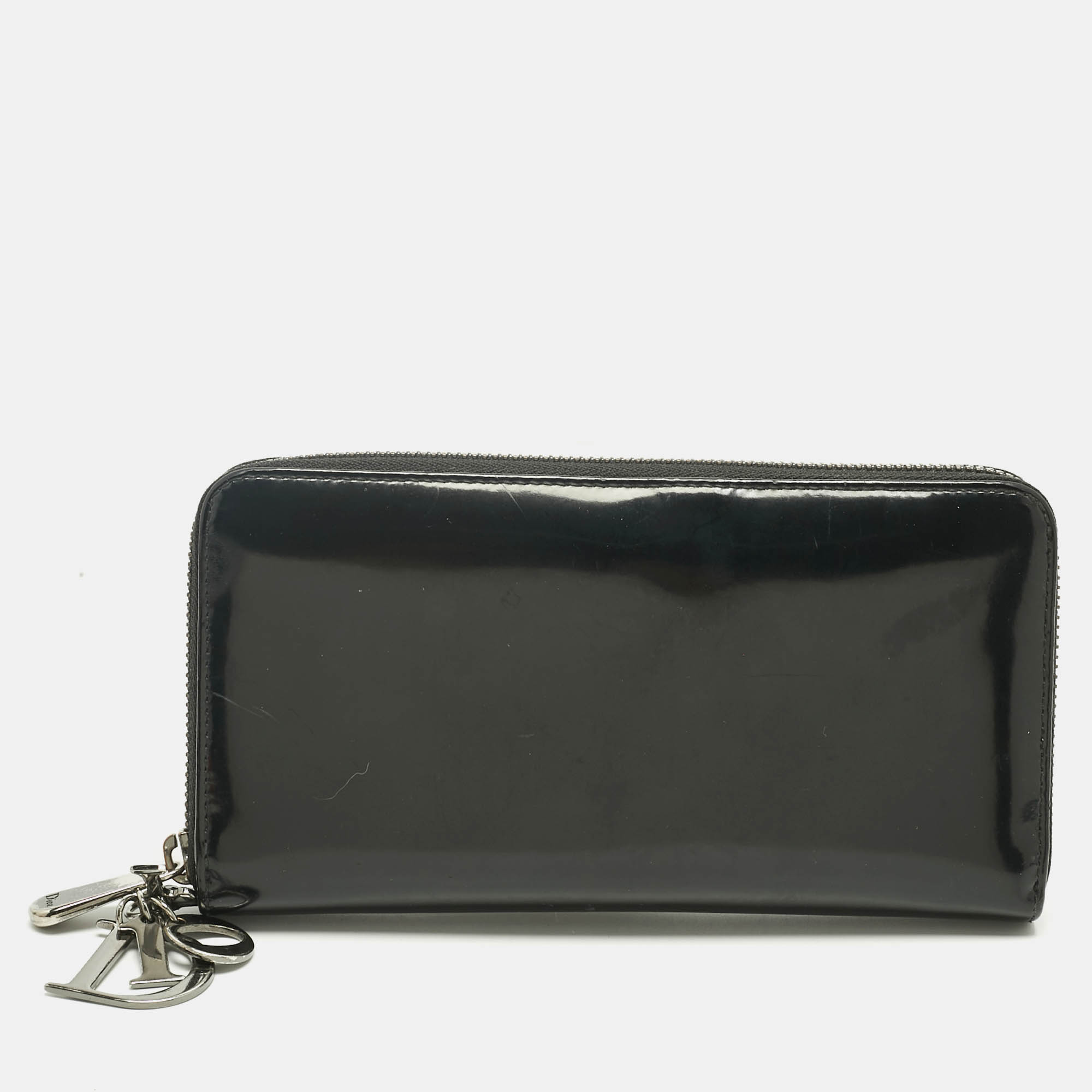 

Dior Black Glossy Leather Lady Dior Zip Continental Wallet