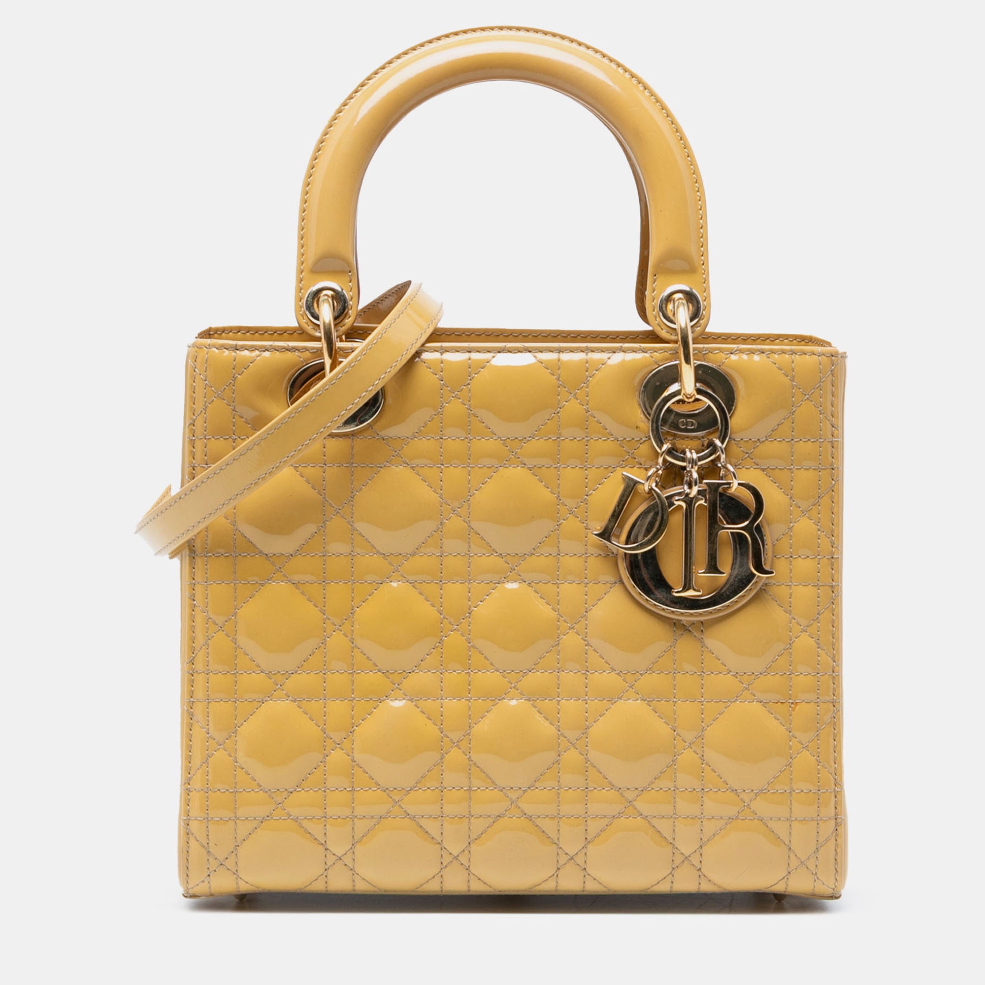 

Dior Yellow Medium Patent Cannage Lady Dior