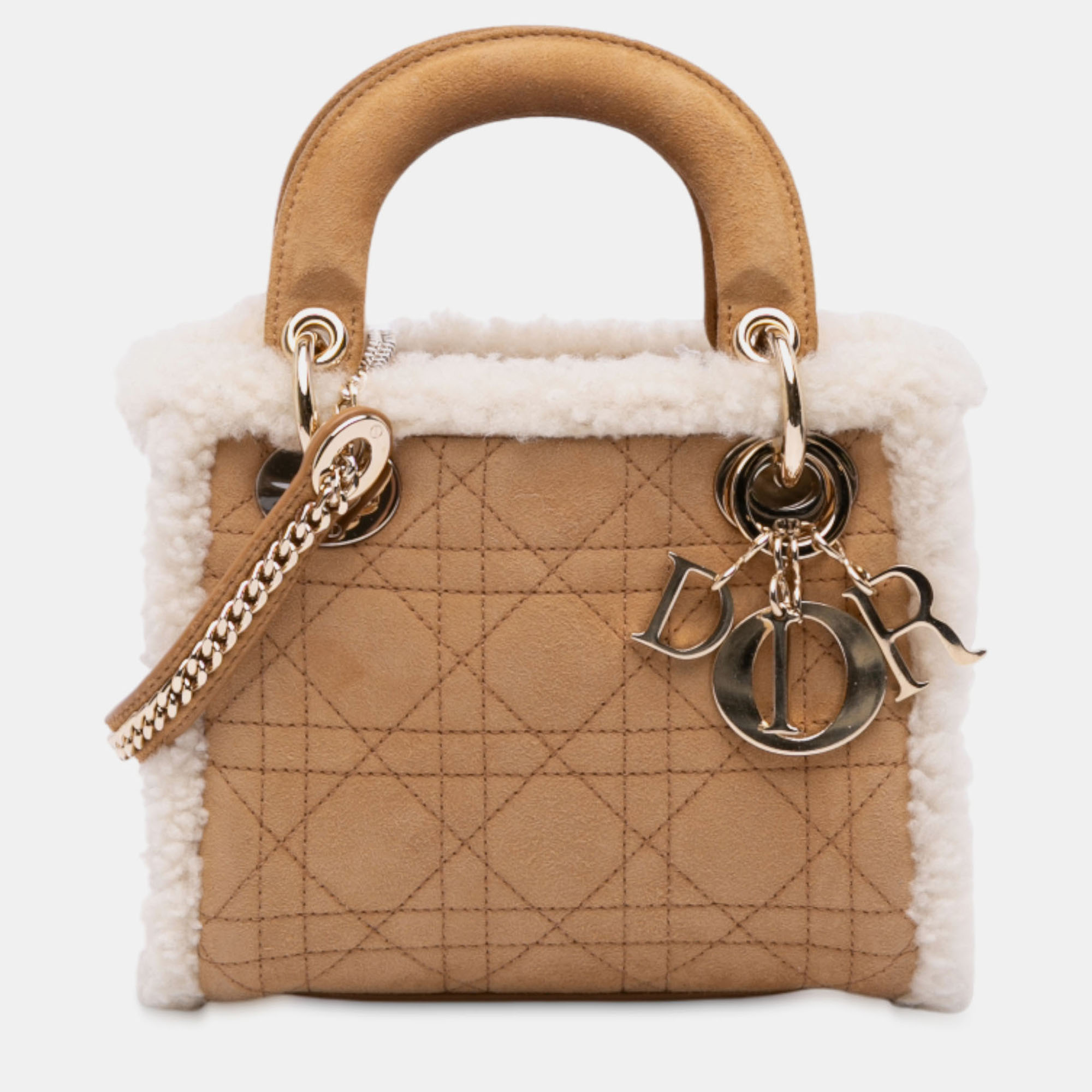 

Dior Brown/White Mini Suede Shearling Cannage Lady Dior