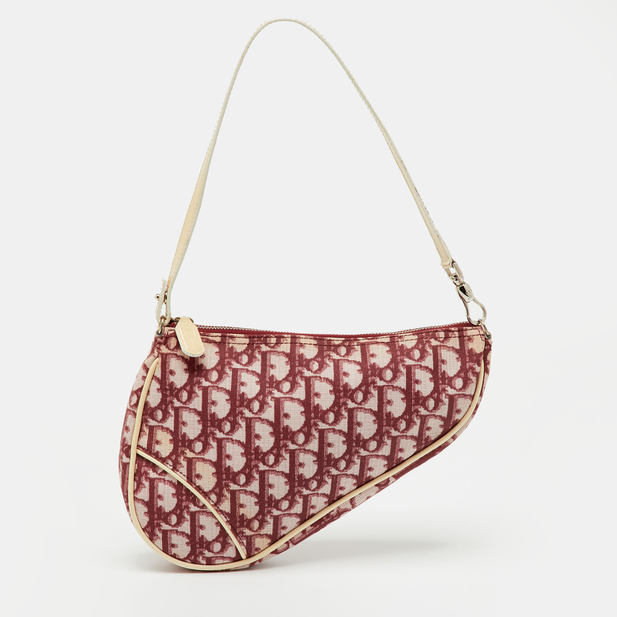 

Dior Red/White Oblique Coated Canvas and Patent Leather Vintage Saddle Pochette