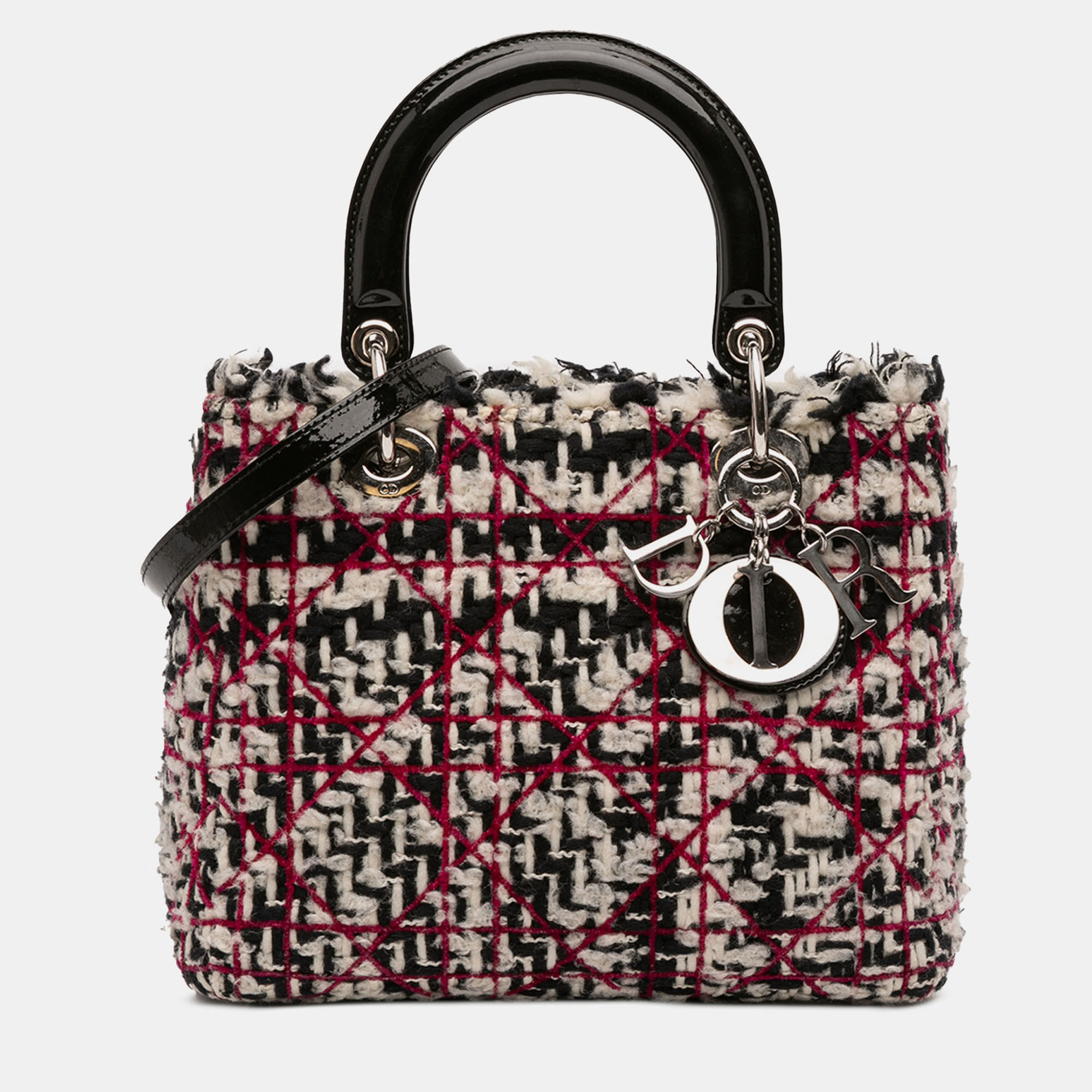 

Dior Black Multicolor Medium Tweed Cannage Fringe Lady Dior