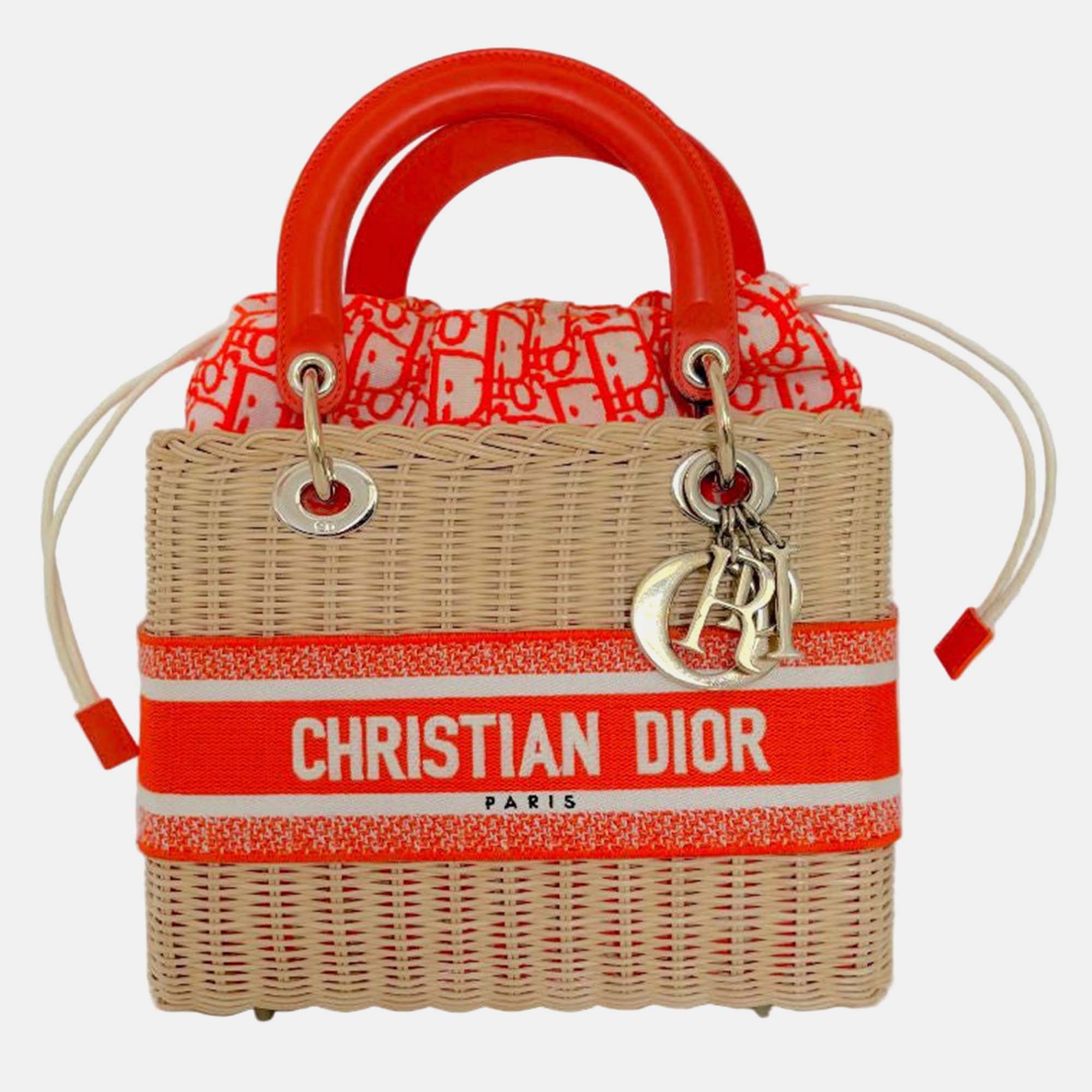 

Christian Dior Orange Lady Dior Natural Wicker Medium Bag