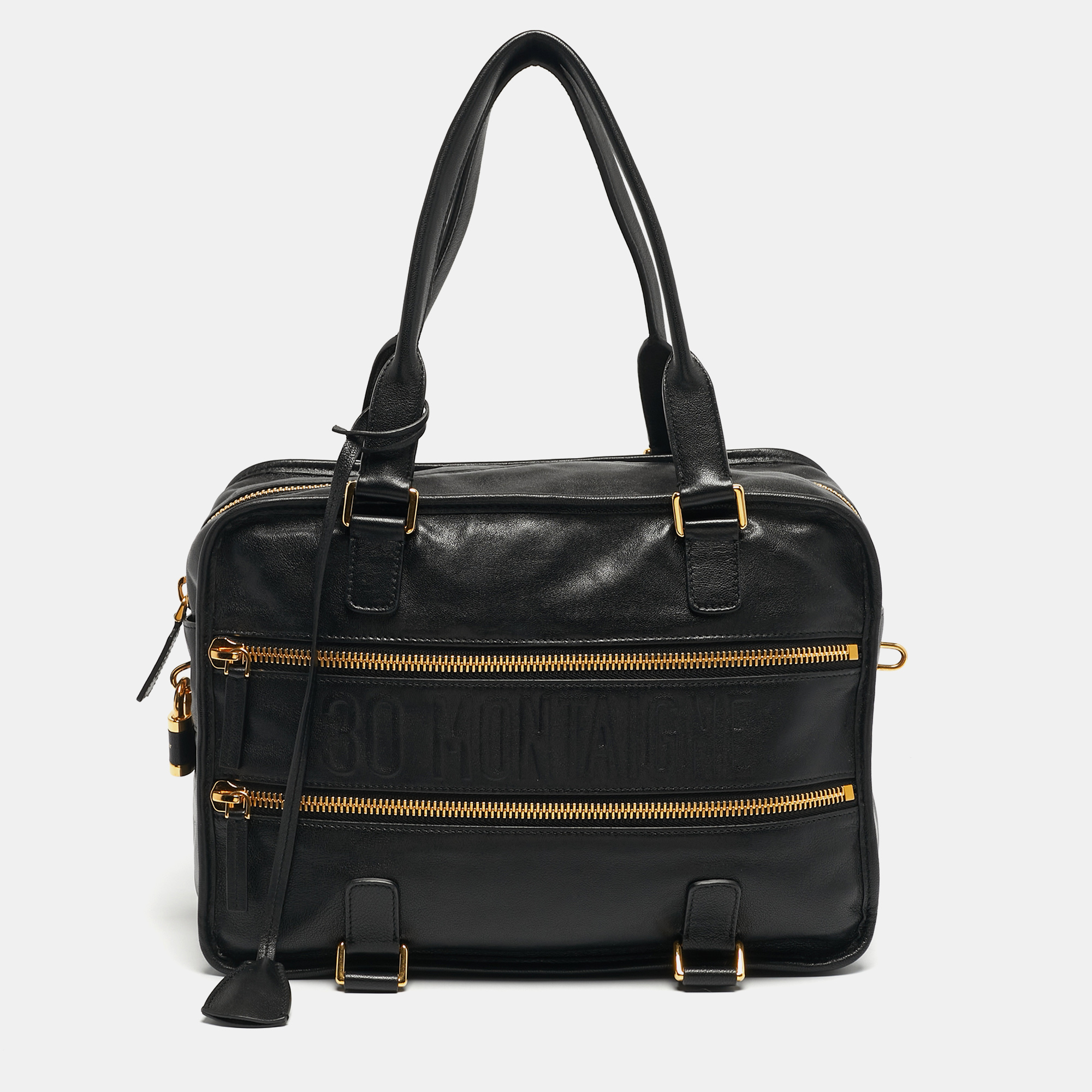 

Dior Black Leather 30 Montaigne Duffel Bag