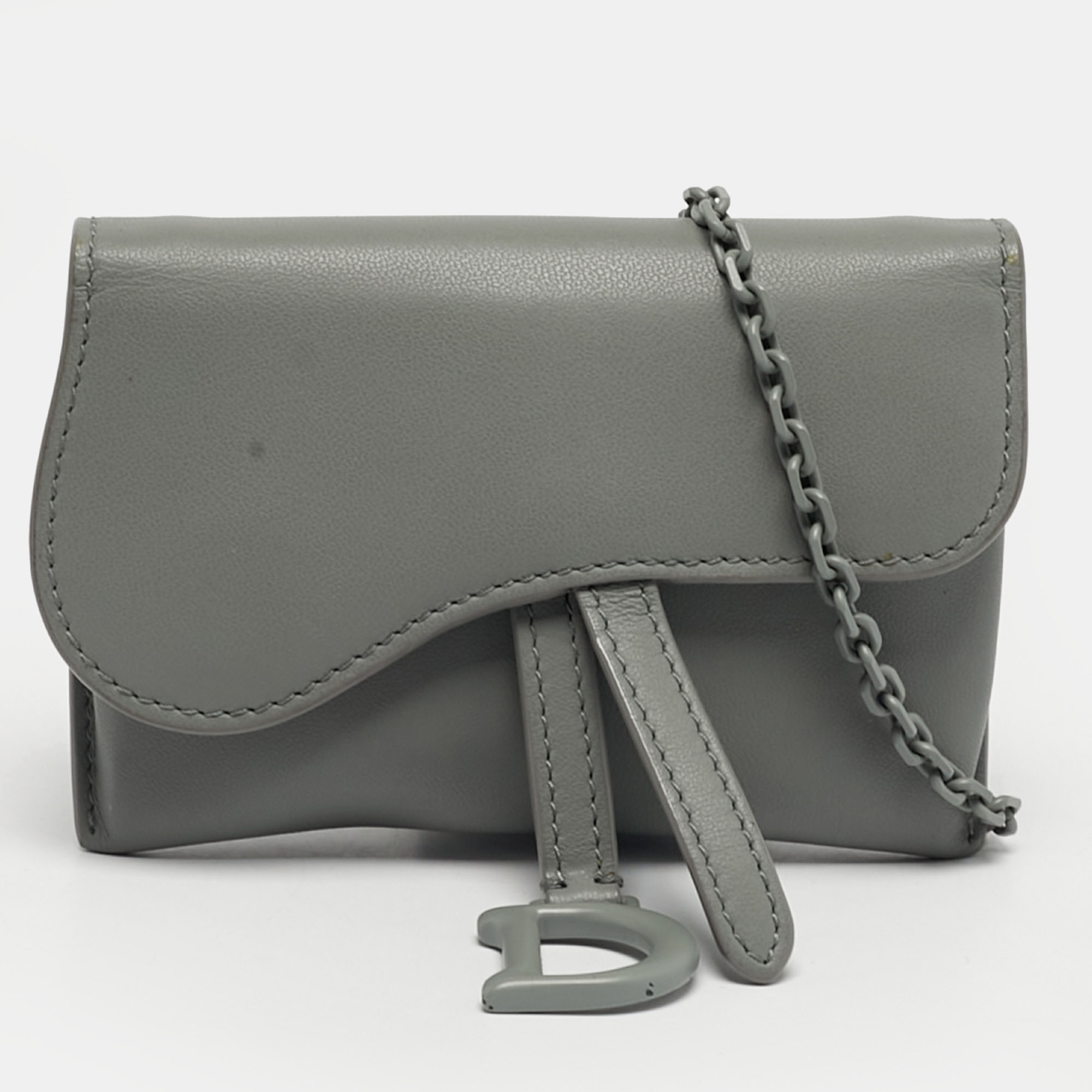 

Dior Grey Ultra Matte Leather Nano Saddle Chain Pouch