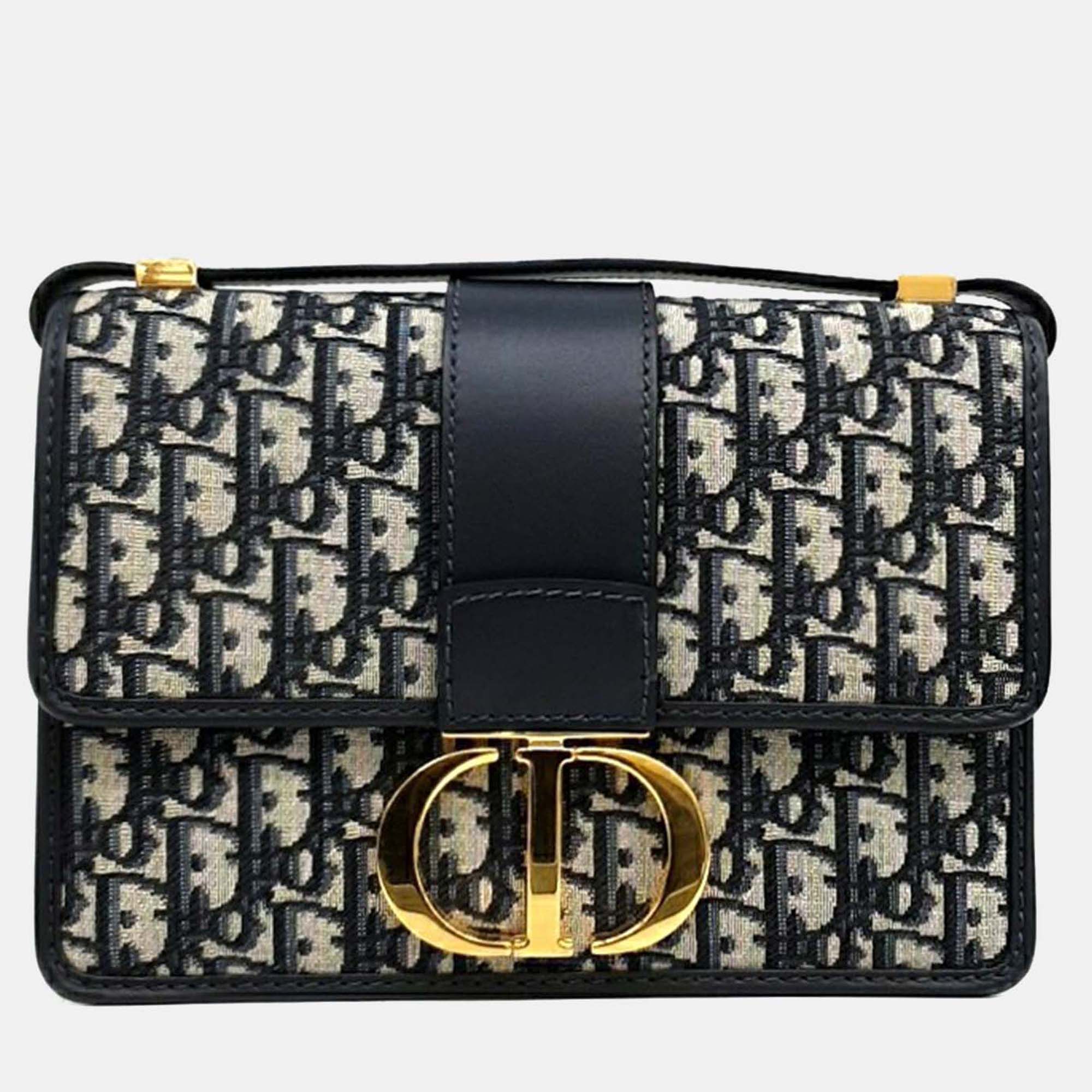 Pre-owned Dior Navy Blue Fabric Oblique 30 Montaigne Bag