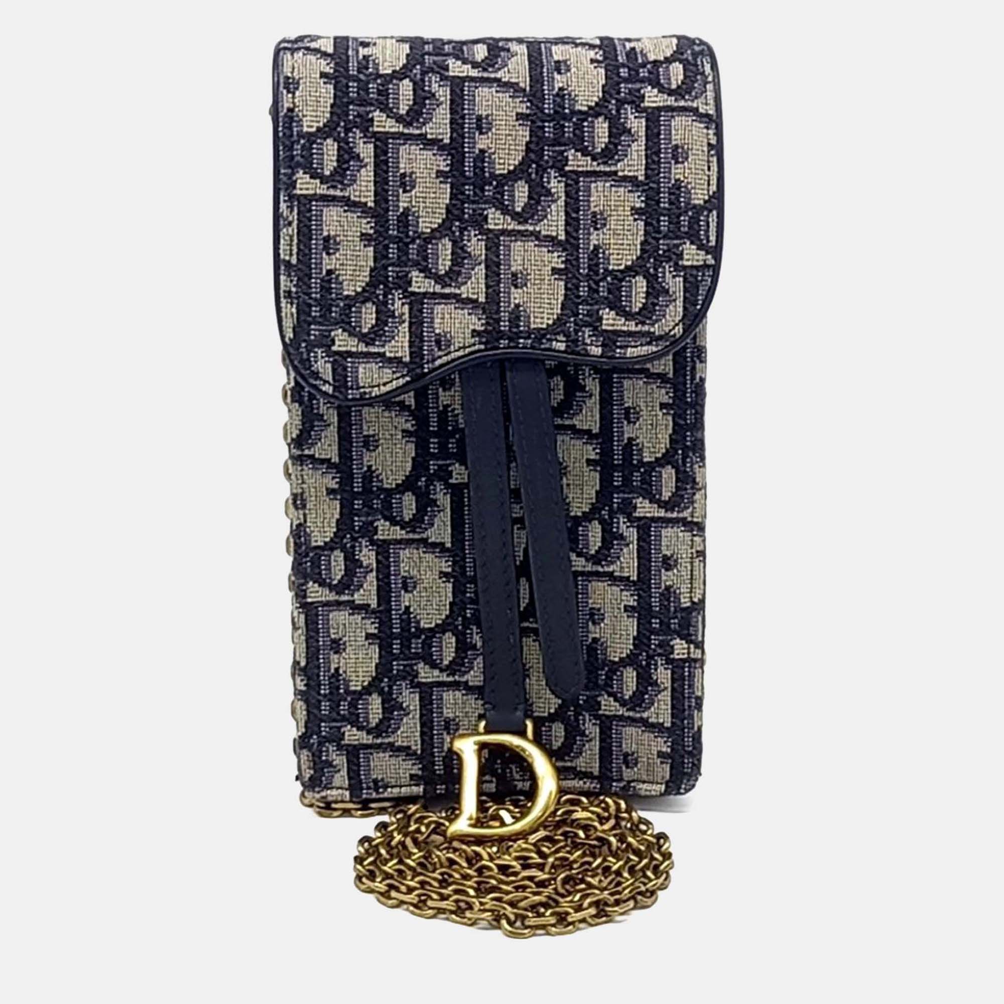 

Dior Navy Blue Fabric Oblique Chain Crossbody Bag