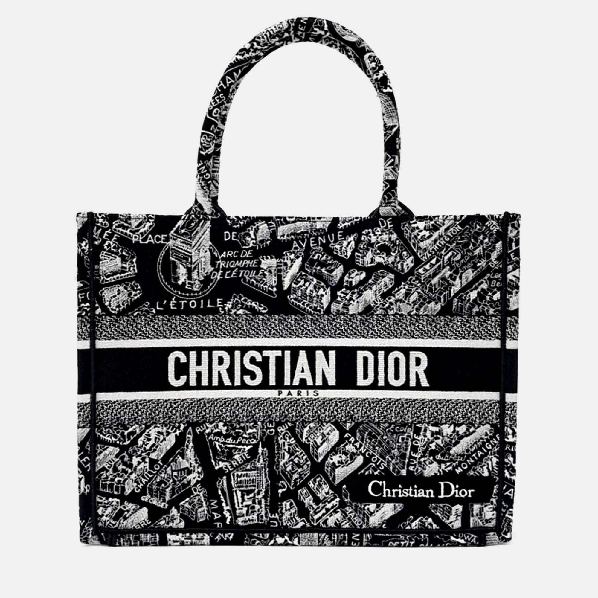 

Dior Black White Fabric Book Tote Bag