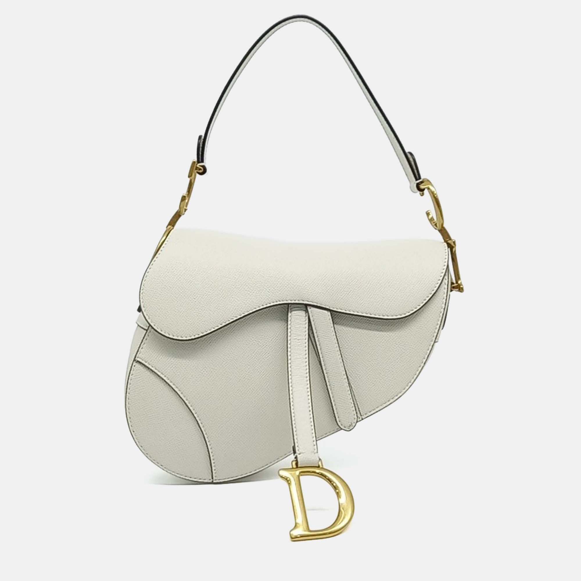 

Dior White Leather Saddle Bag