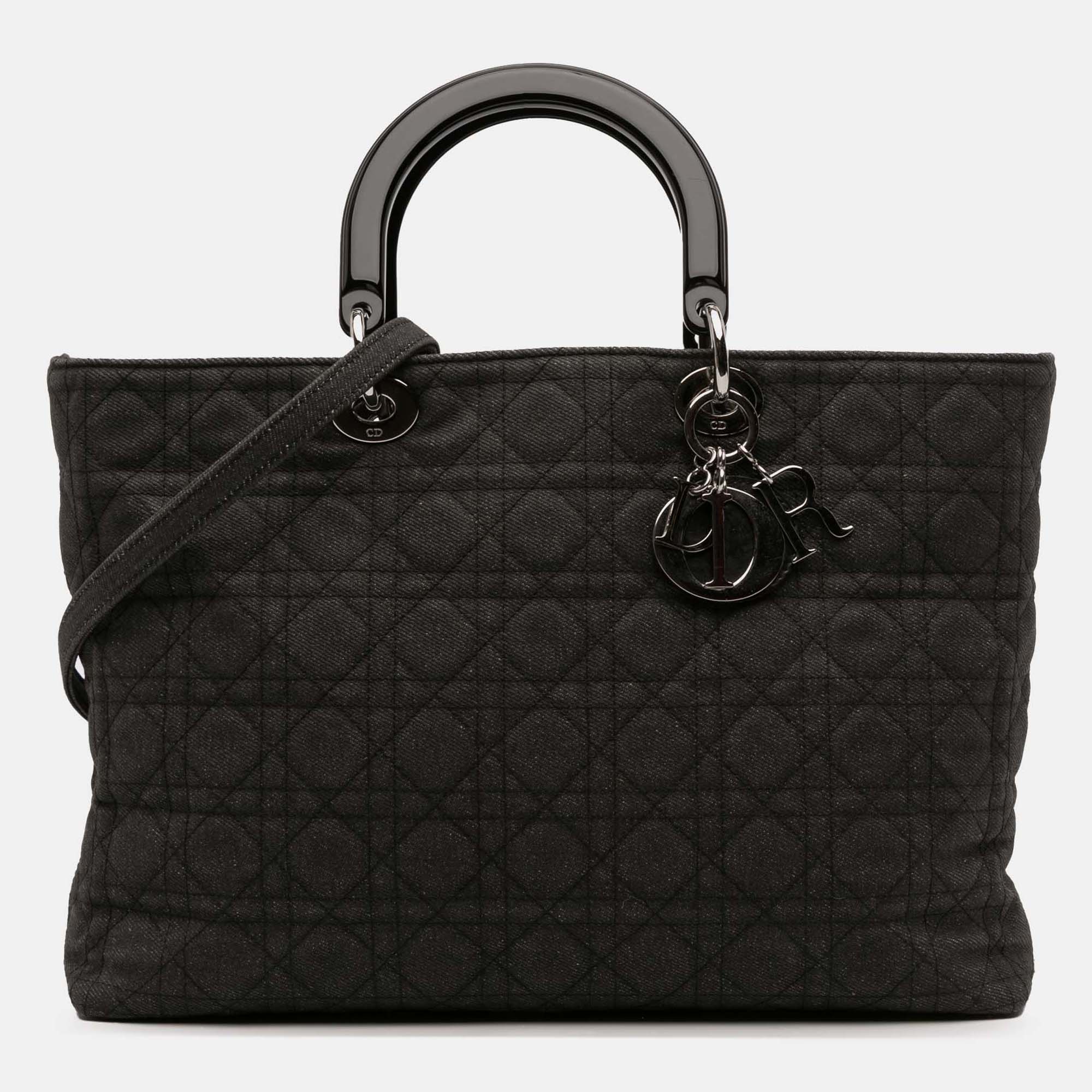 

Dior Black Extra Large Denim Cannage Lady Dior