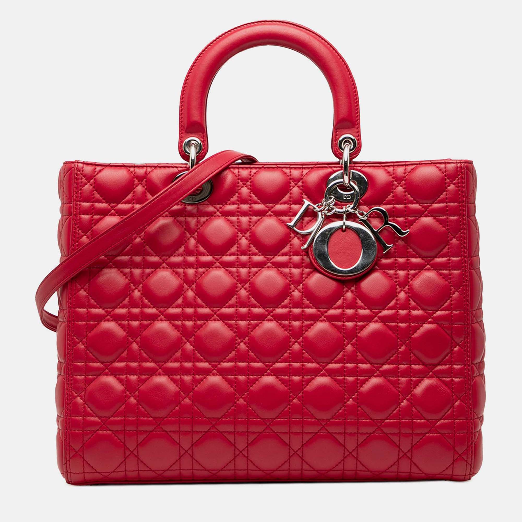 

Dior Red Large Lambskin Cannage Lady Dior