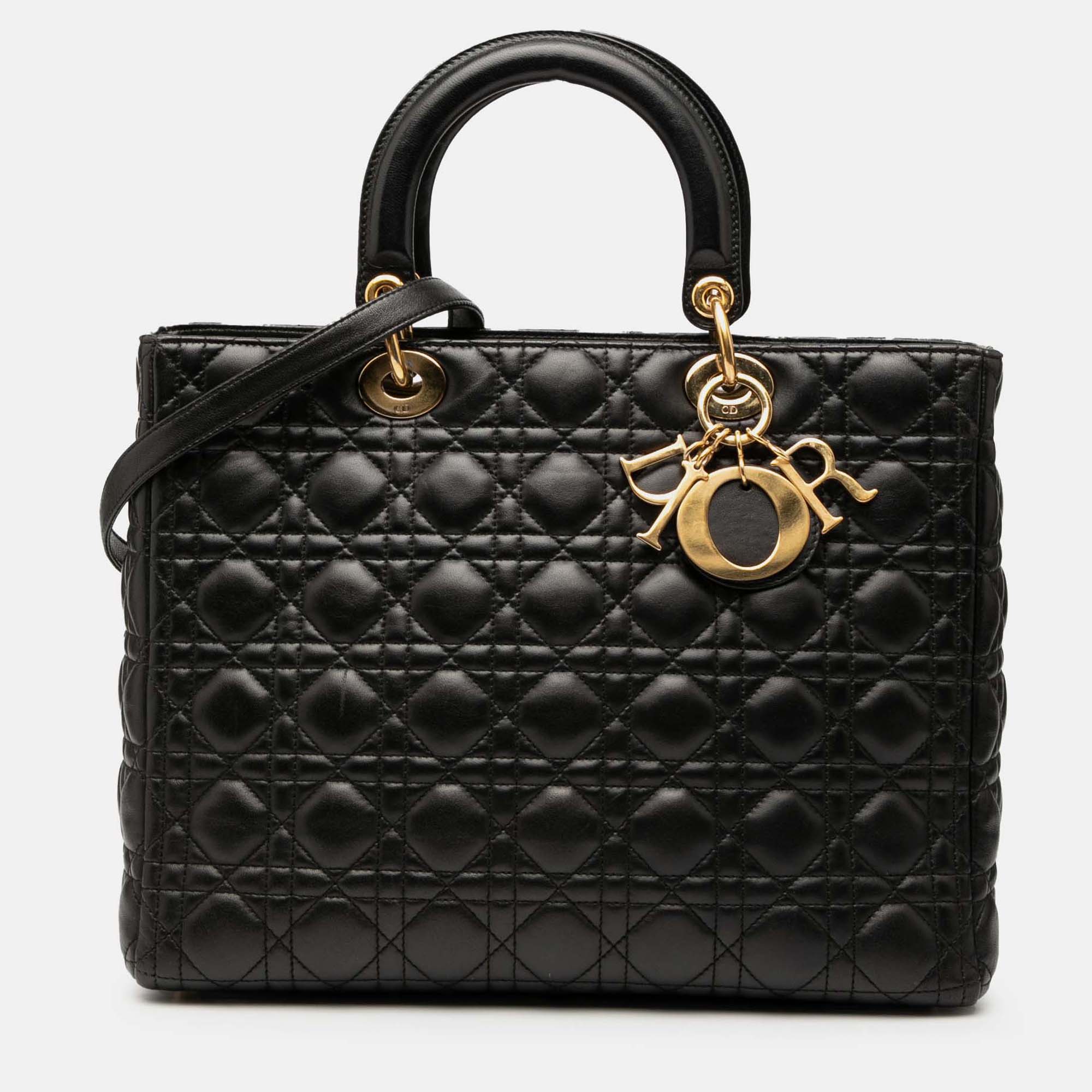 

Dior Black Large Lambskin Cannage Lady Dior