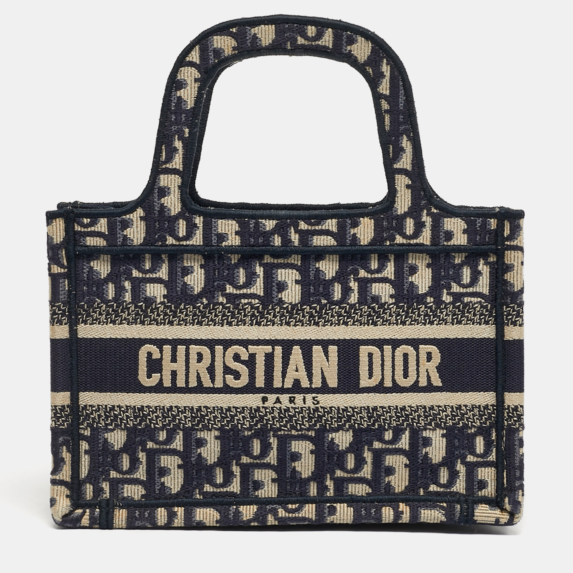 DIOR Pre-owned Navy Blue Oblique Canvas Mini Book Tote