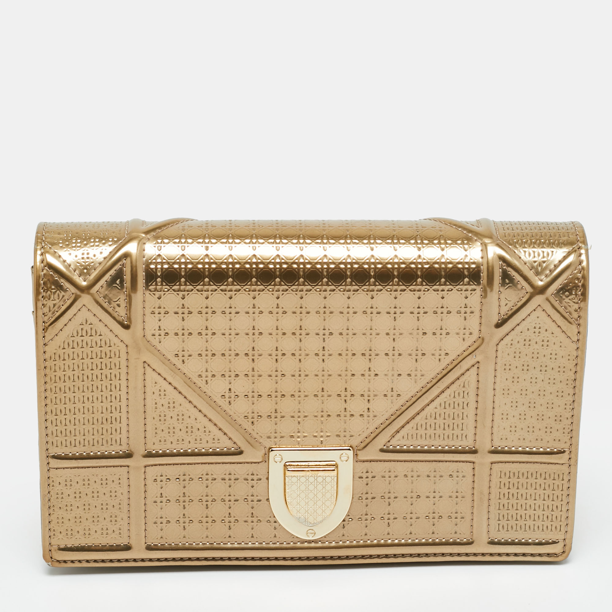 

Dior Gold Microcannage Patent Leather Diorama Wallet on Chain