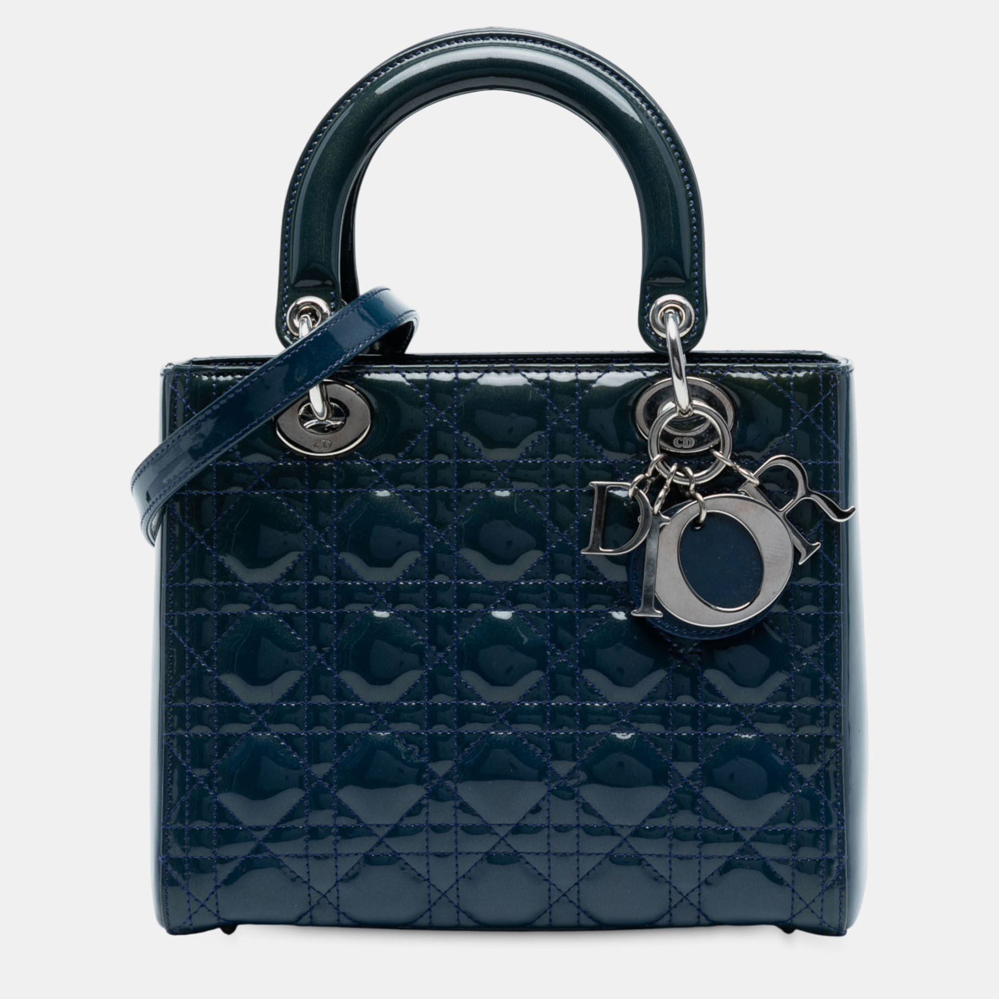 

Dior Navy Blue Medium Patent Cannage Lady Dior