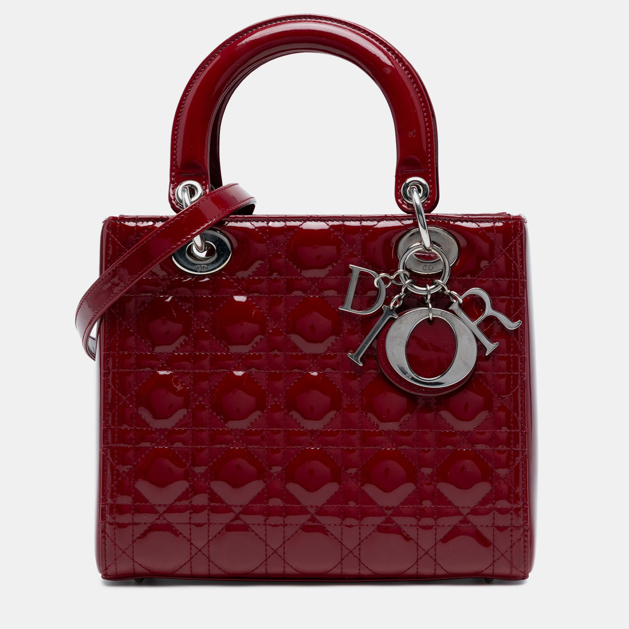 

Dior Red Medium Patent Cannage Lady Dior