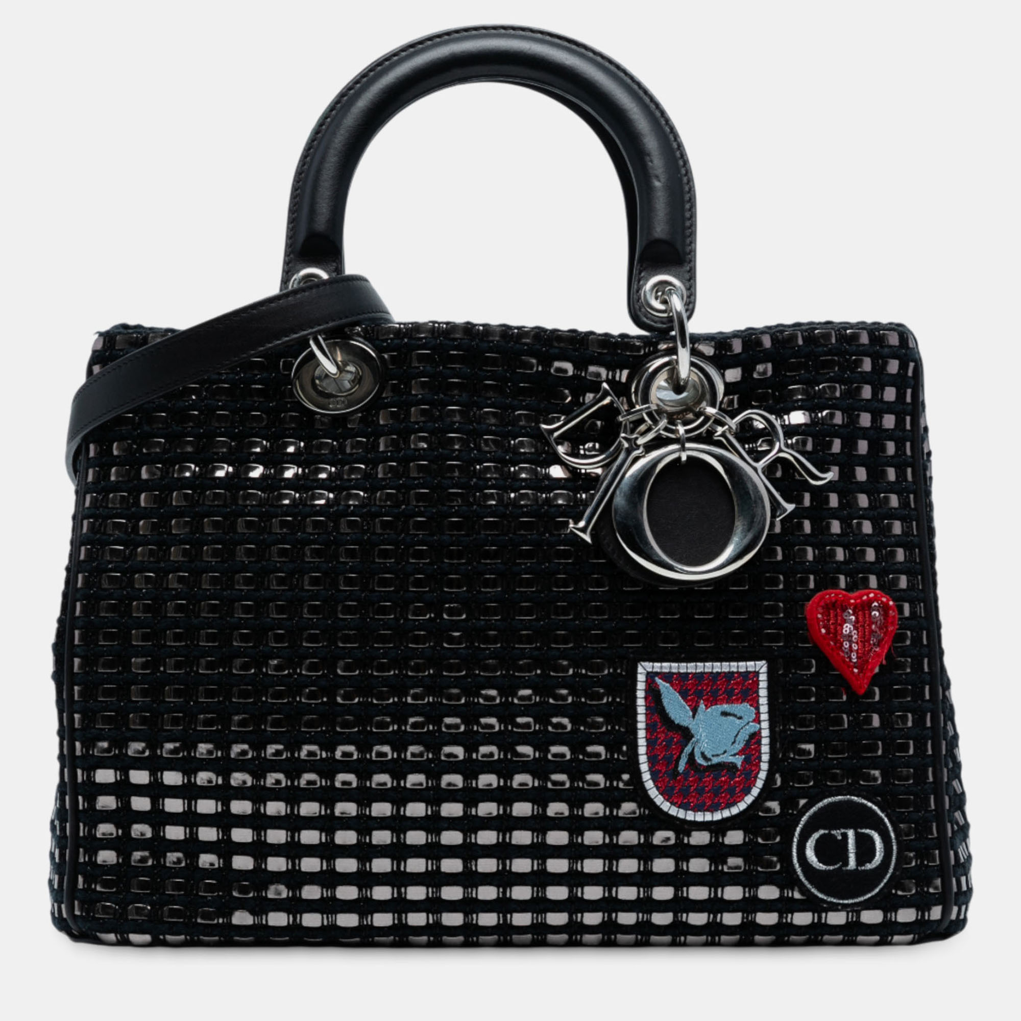 

Dior Black Medium Metallic Tweed Patch Diorissimo Satchel