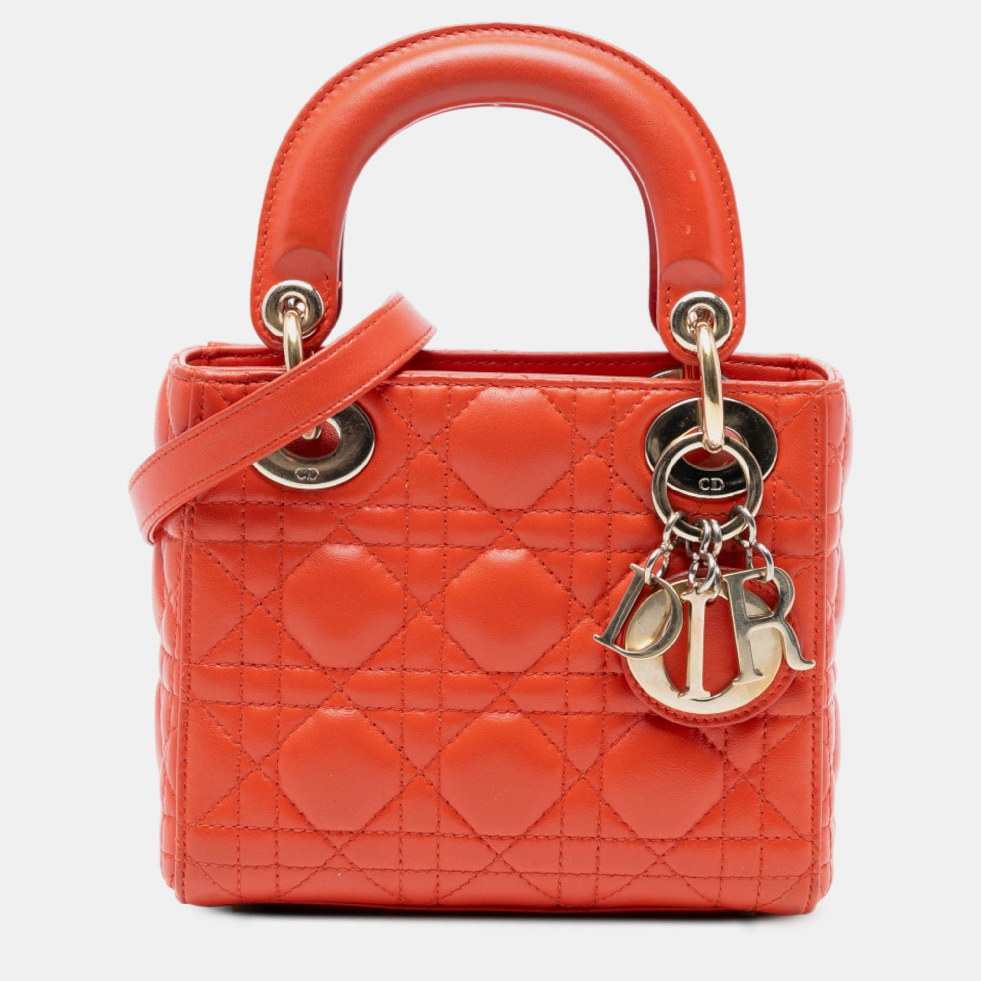 

Dior Orange Mini Lambskin Cannage Lady Dior