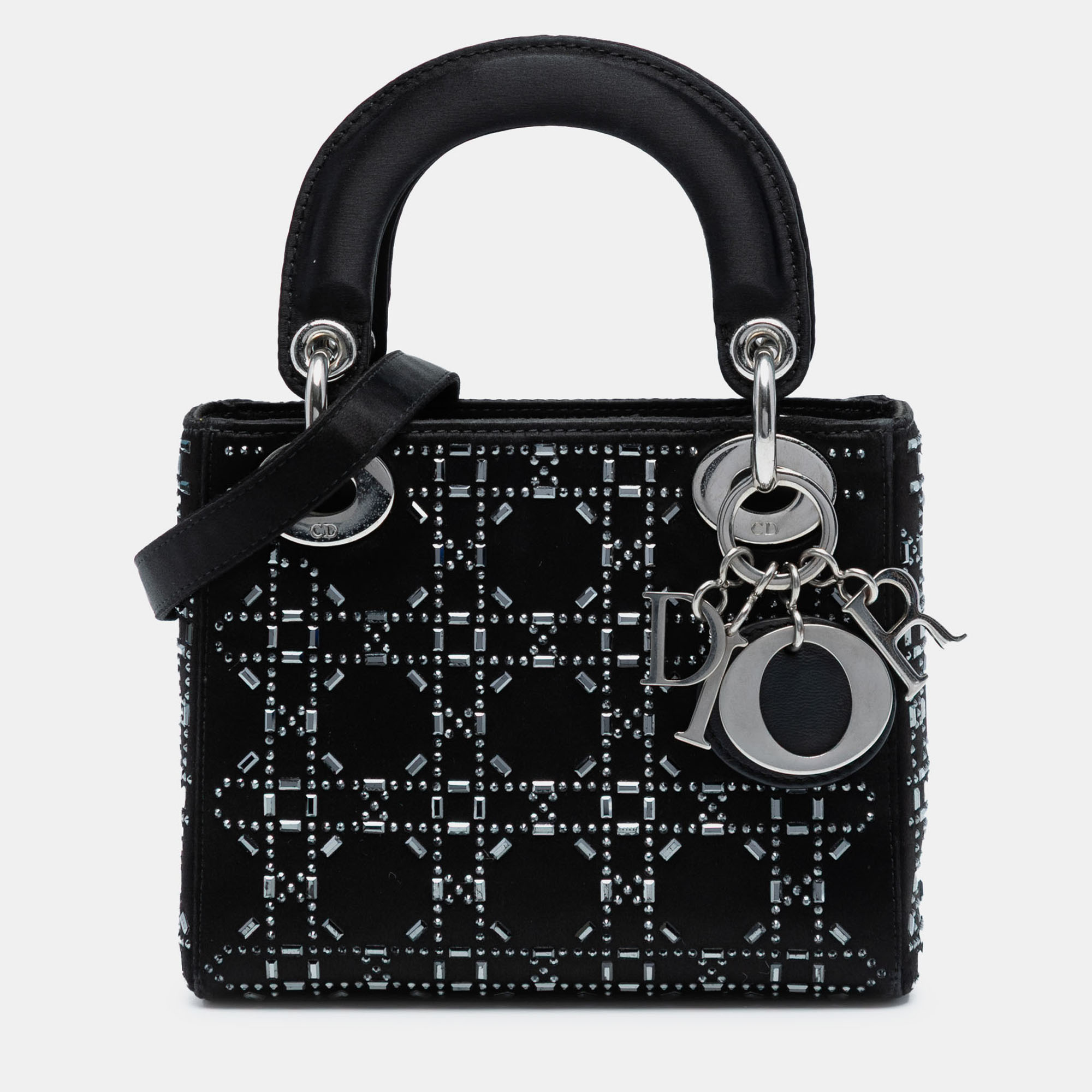

Dior Black Mini Satin Cannage Strass Crystal Embellished Lady Dior