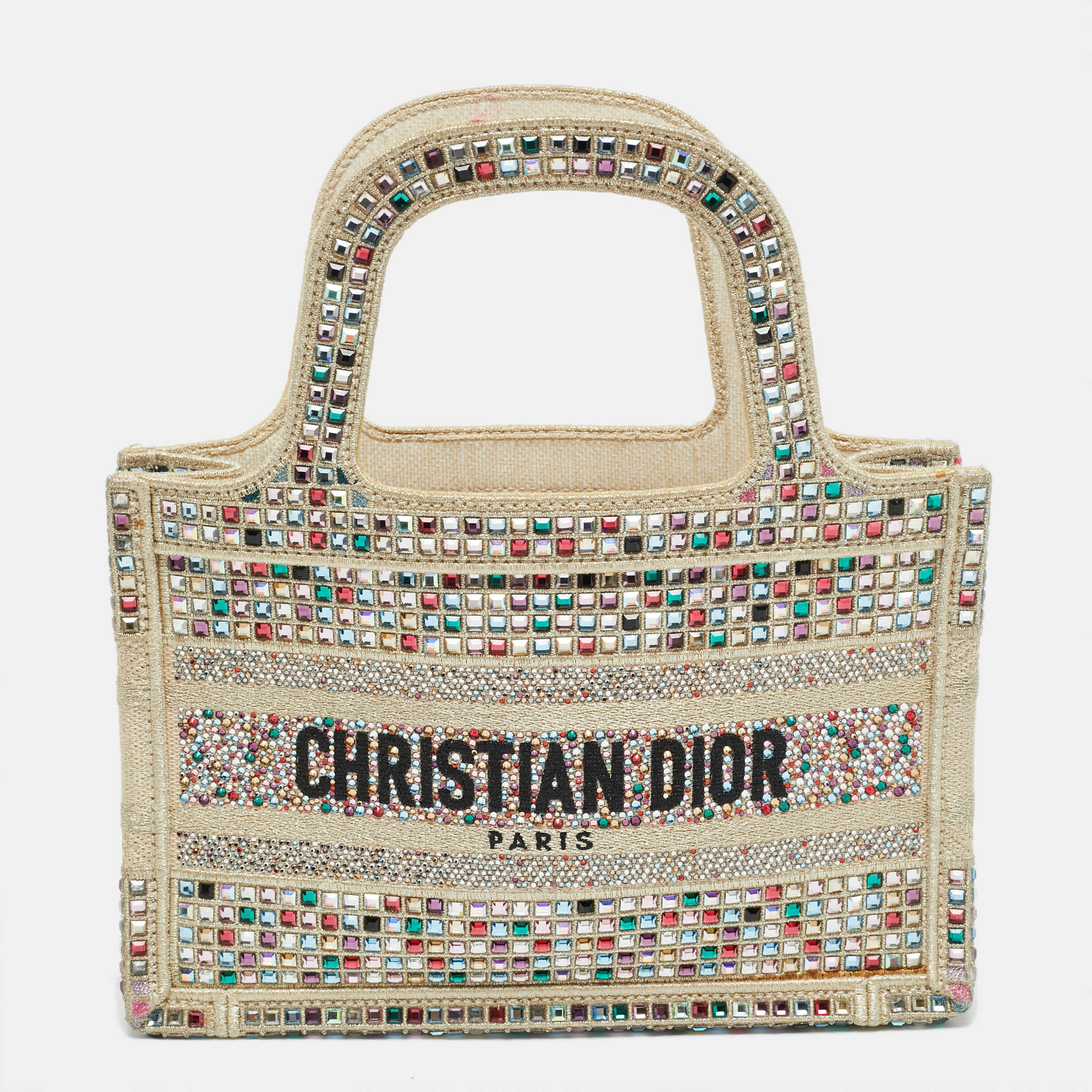 

Dior Crystal Embellished Book Gold Canvas Tote