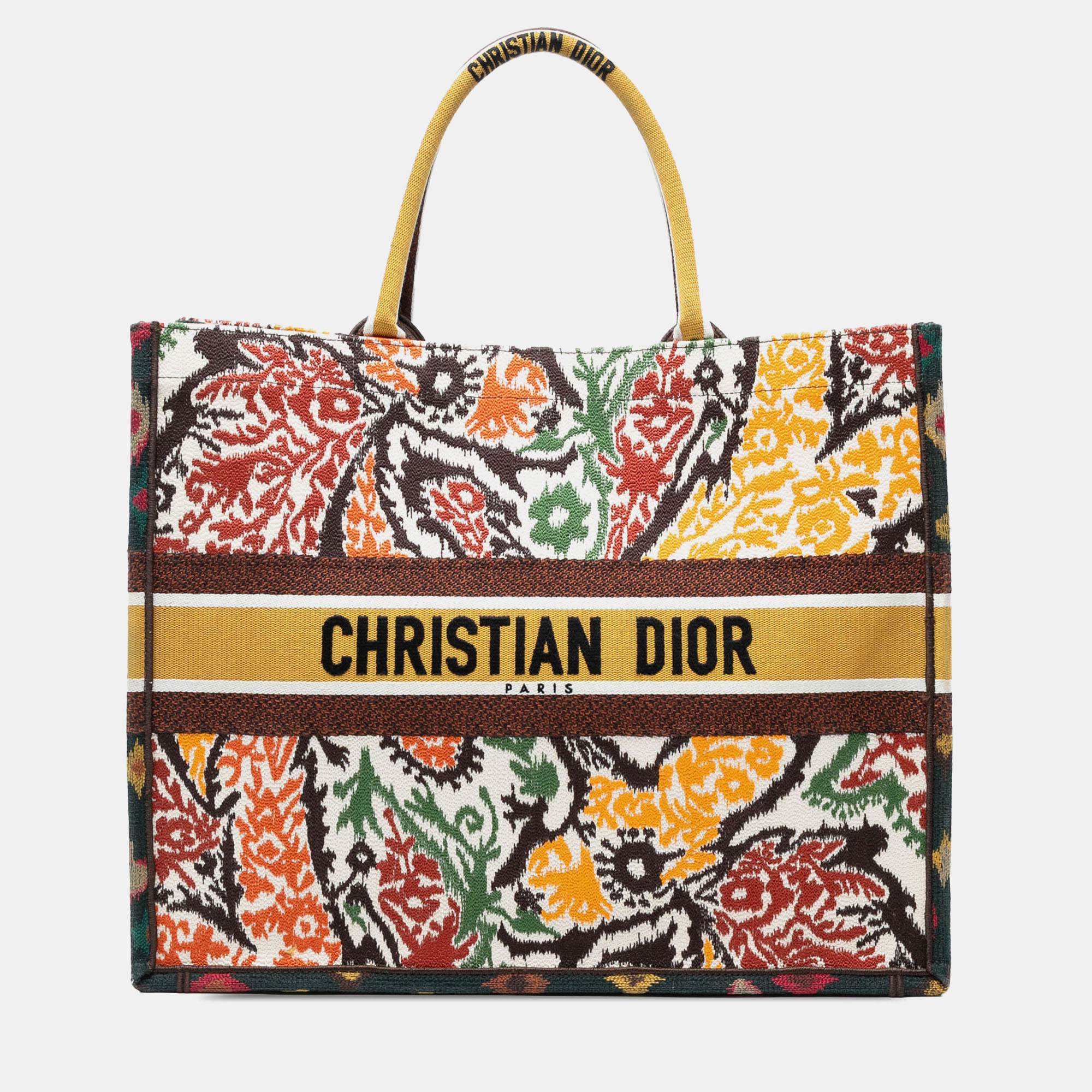 

Dior Yellow Large Embroidered Canvas Paisley Book Tote