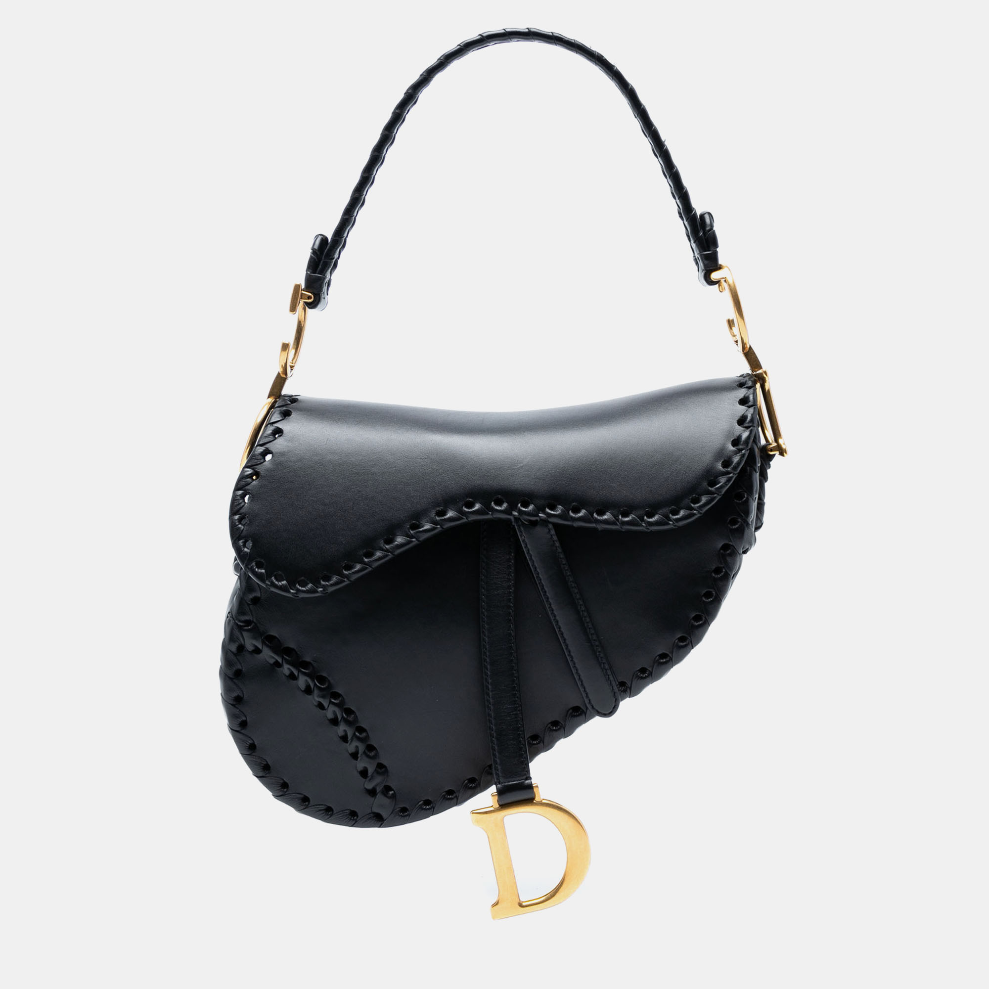 Dior Black Smooth Calfskin Braided Saddle Bag