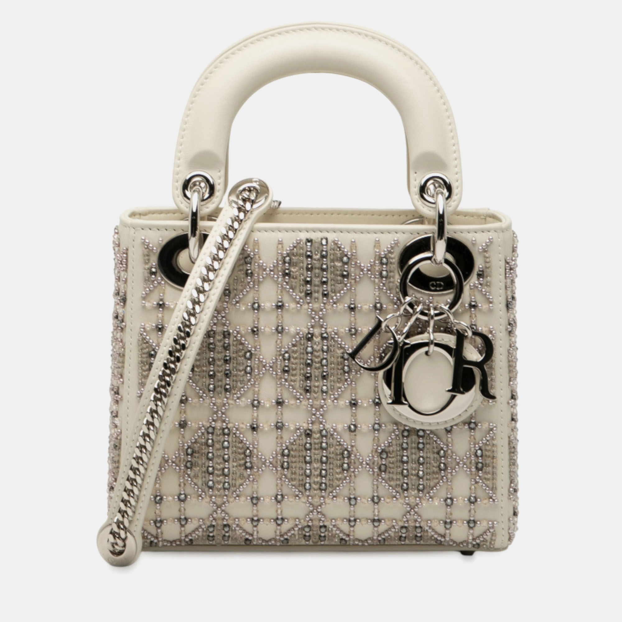 

Dior White Mini Beaded Lambskin Cannage Lady Dior