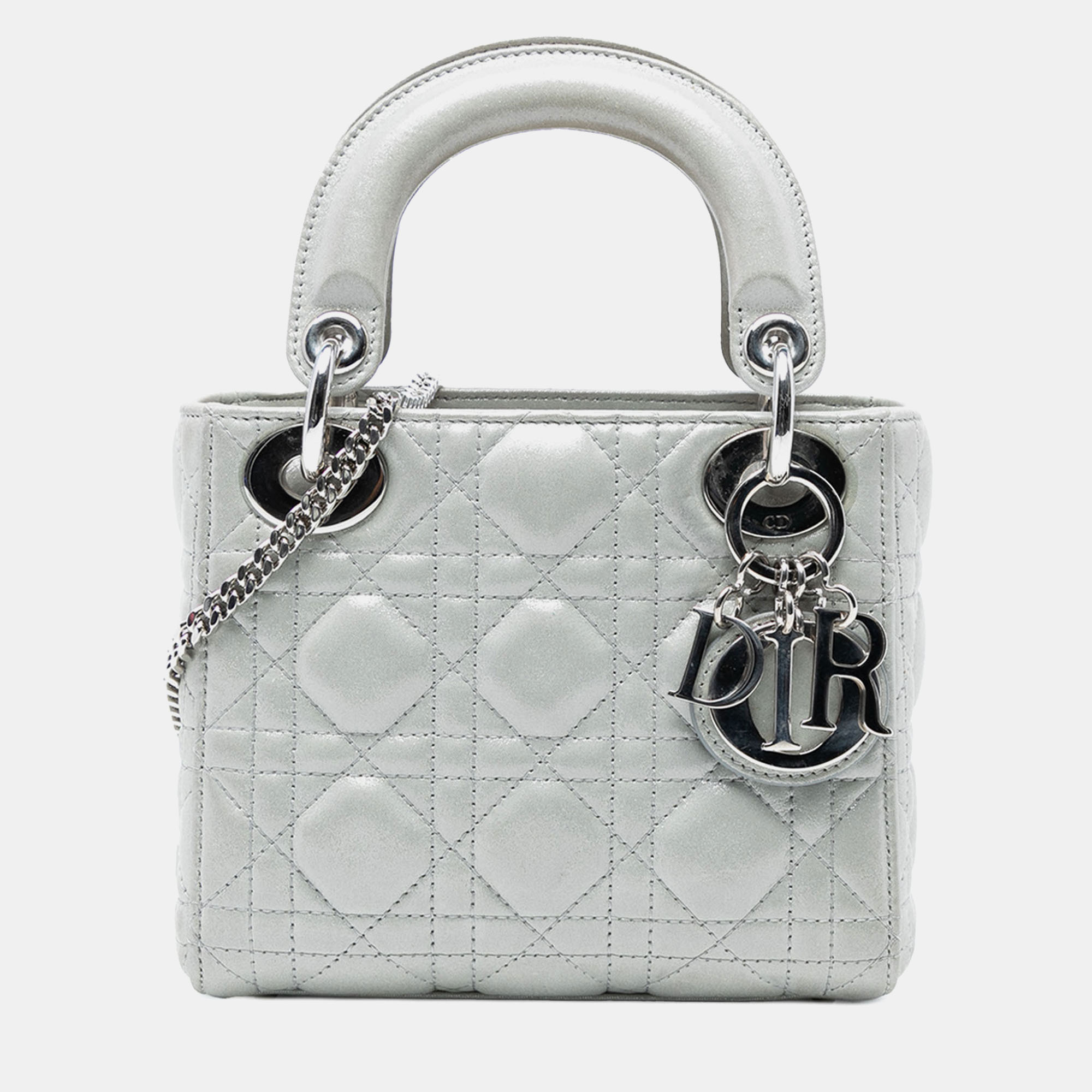 

Dior Silver Mini Iridescent Lambskin Cannage Lady Dior