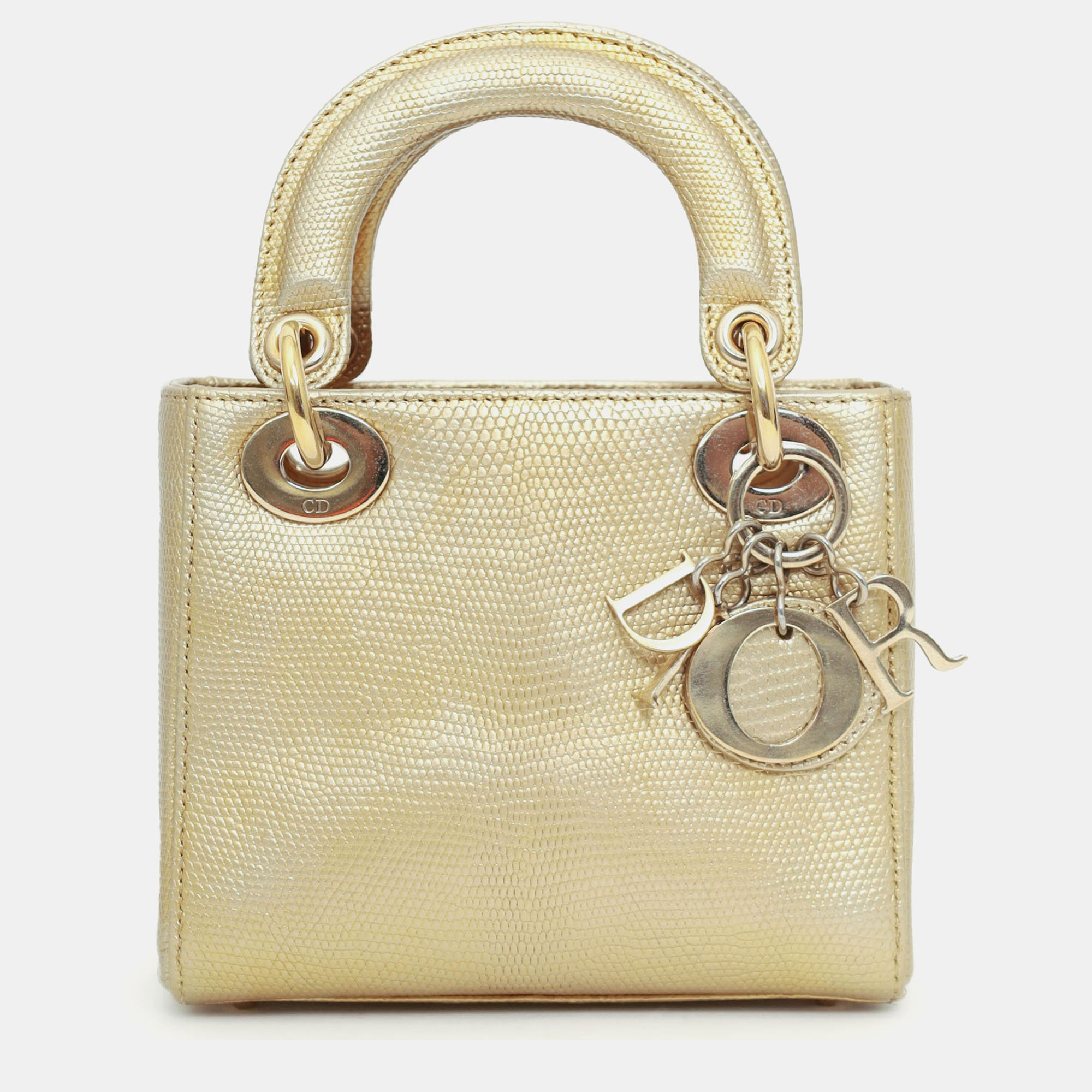 

Christian Dior 2018 Gold Metallic Lizard Leather Mini Lady Dior with Strap