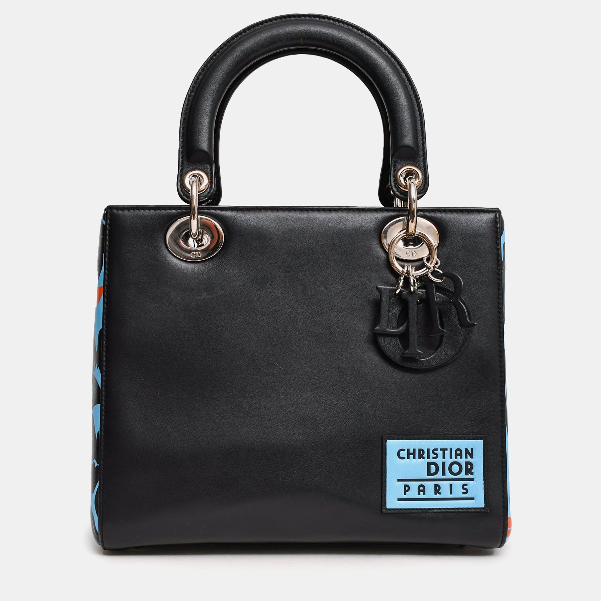 

Christian Dior 2016 Black/Blue Leather Floral Printed Lady Dior