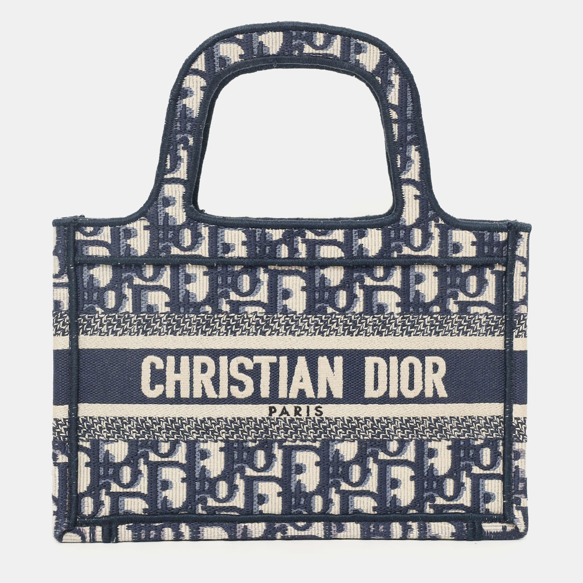 Pre-owned Dior Christian  2020 Navy Oblique Mini Book Tote In Blue