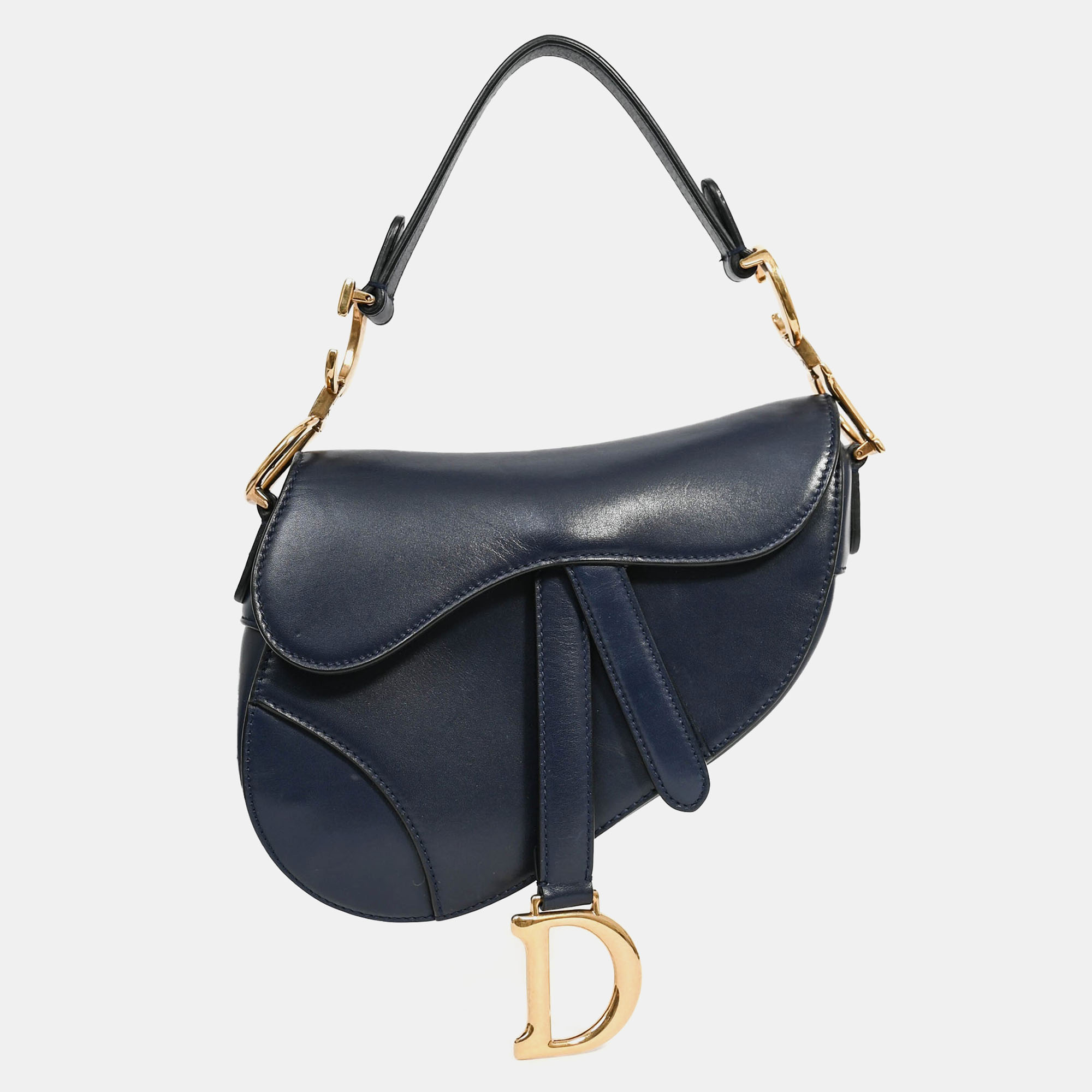 

Christian Dior Navy Blue Mini Saddle Bag with Canvas Strap