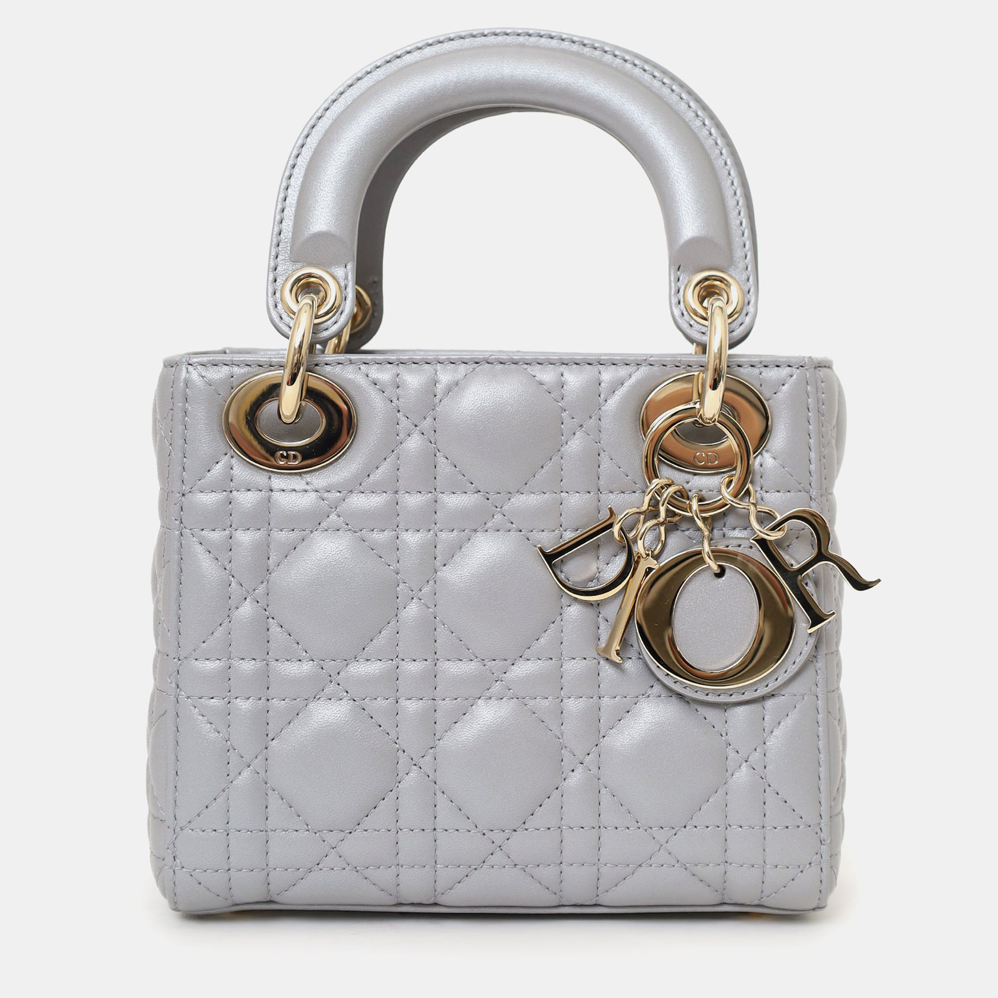 

Christian Dior 2019 Grey Leather Cannage Mini Lady Dior with Strap