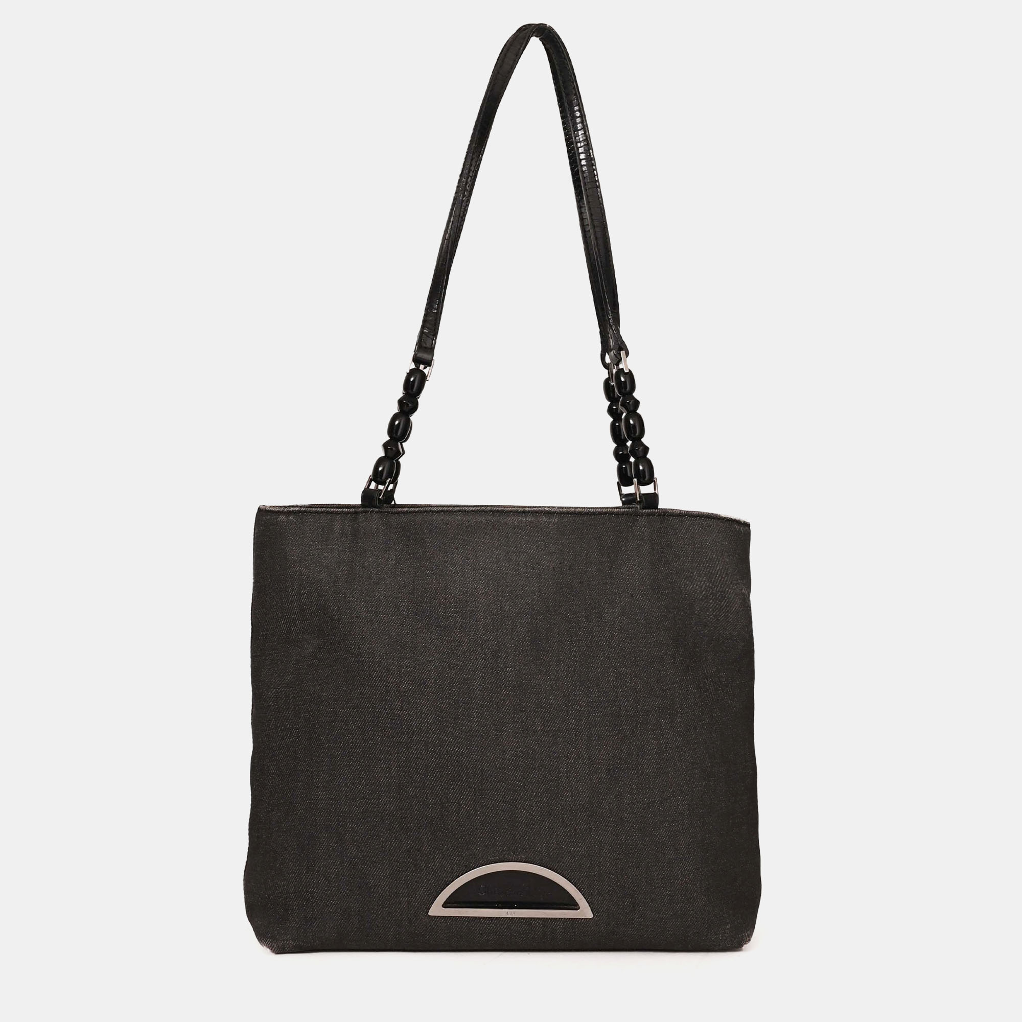 Pre-owned Dior Christian  2001 Grey Denim Maris Pearl Tote In Gray