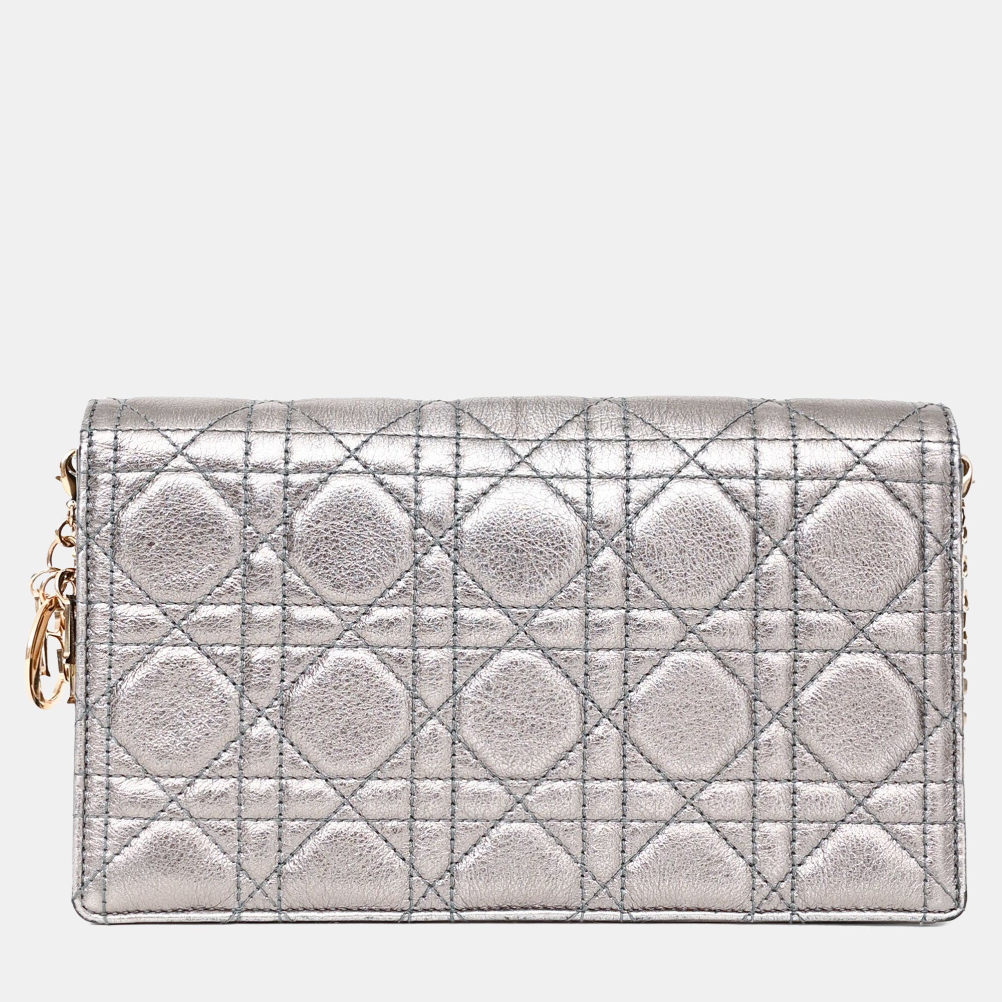 

Christian Dior 2019 Silver Cannage Leather Lady Dior Pouch on Chain