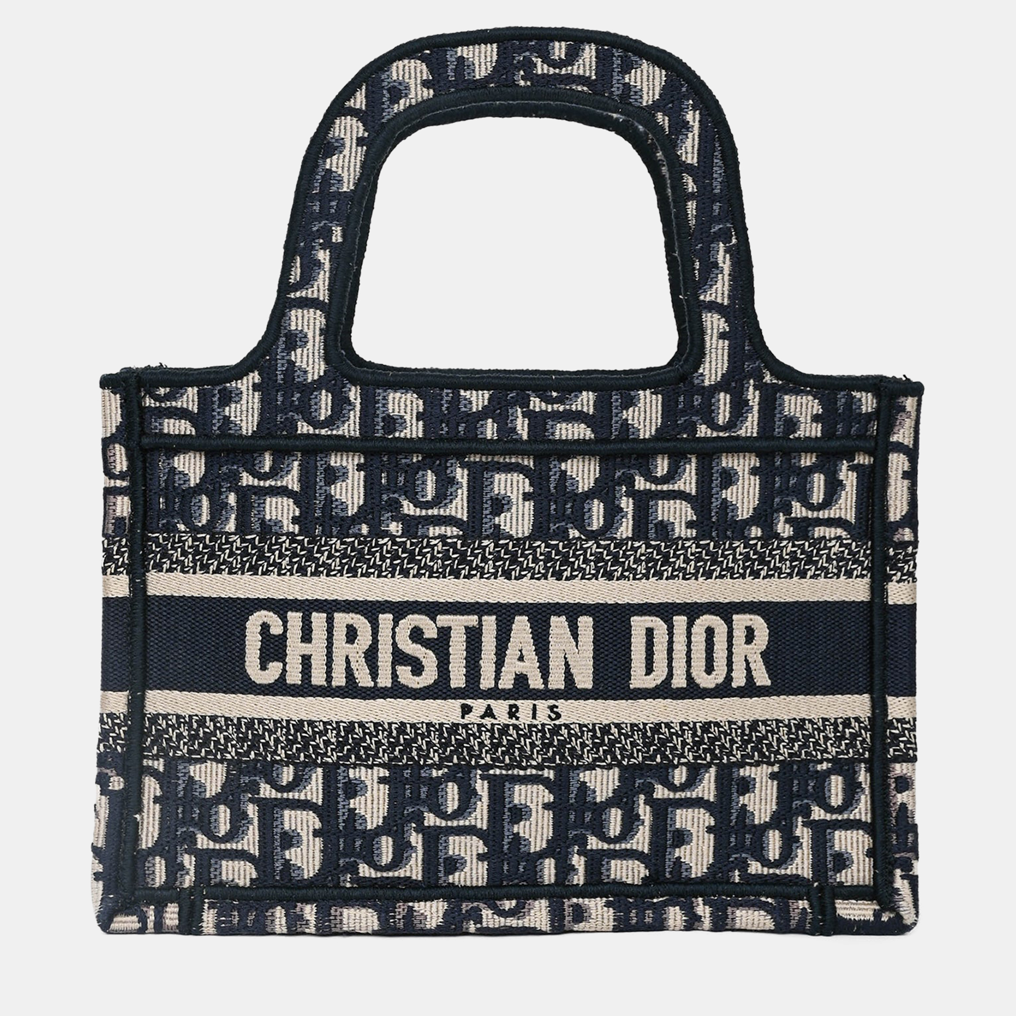 Pre-owned Dior Christian  2019 Navy Oblique Mini Book Tote In Blue