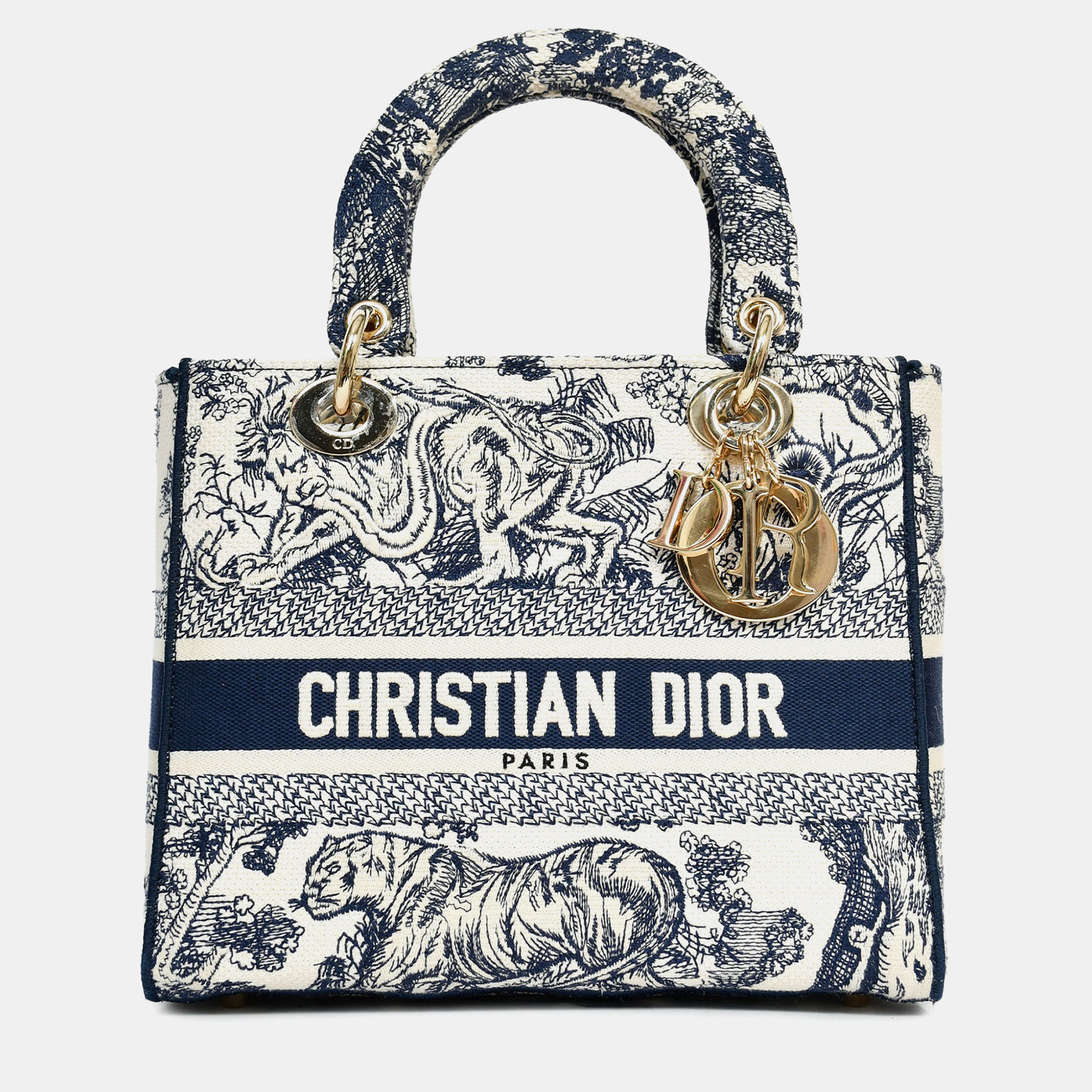 

Christian Dior 2022 Navy/White Jacquard D-Lite Medium Top Handle with Strap, Multicolor