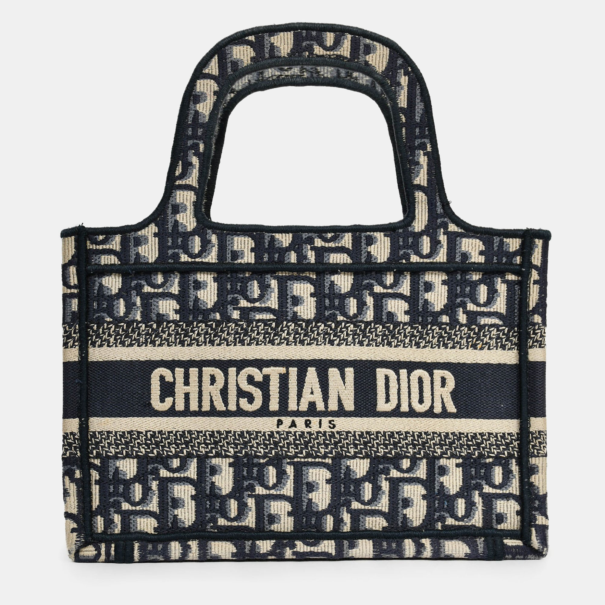 Pre-owned Dior Christian  2020 Navy Oblique Mini Book Tote In Blue