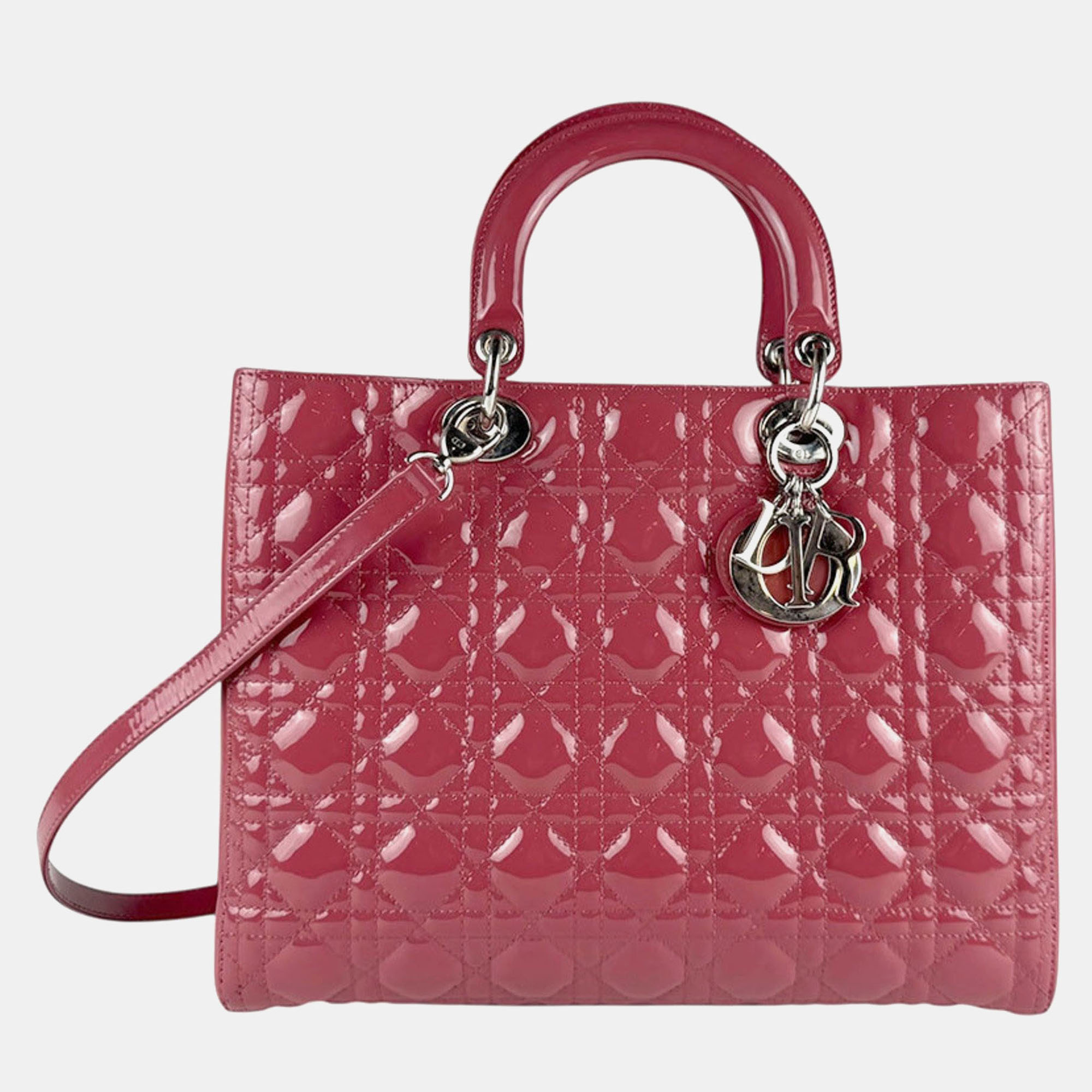 

Christian Dior Lady Handbag/Shoulder Bag In Mauve Pink Patent Leather