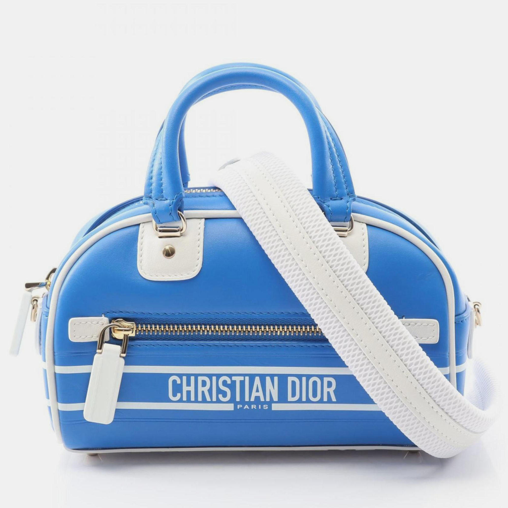 

Christian Dior Dior Vibe Mini Bowling Bag Leather Handbag Blue And White