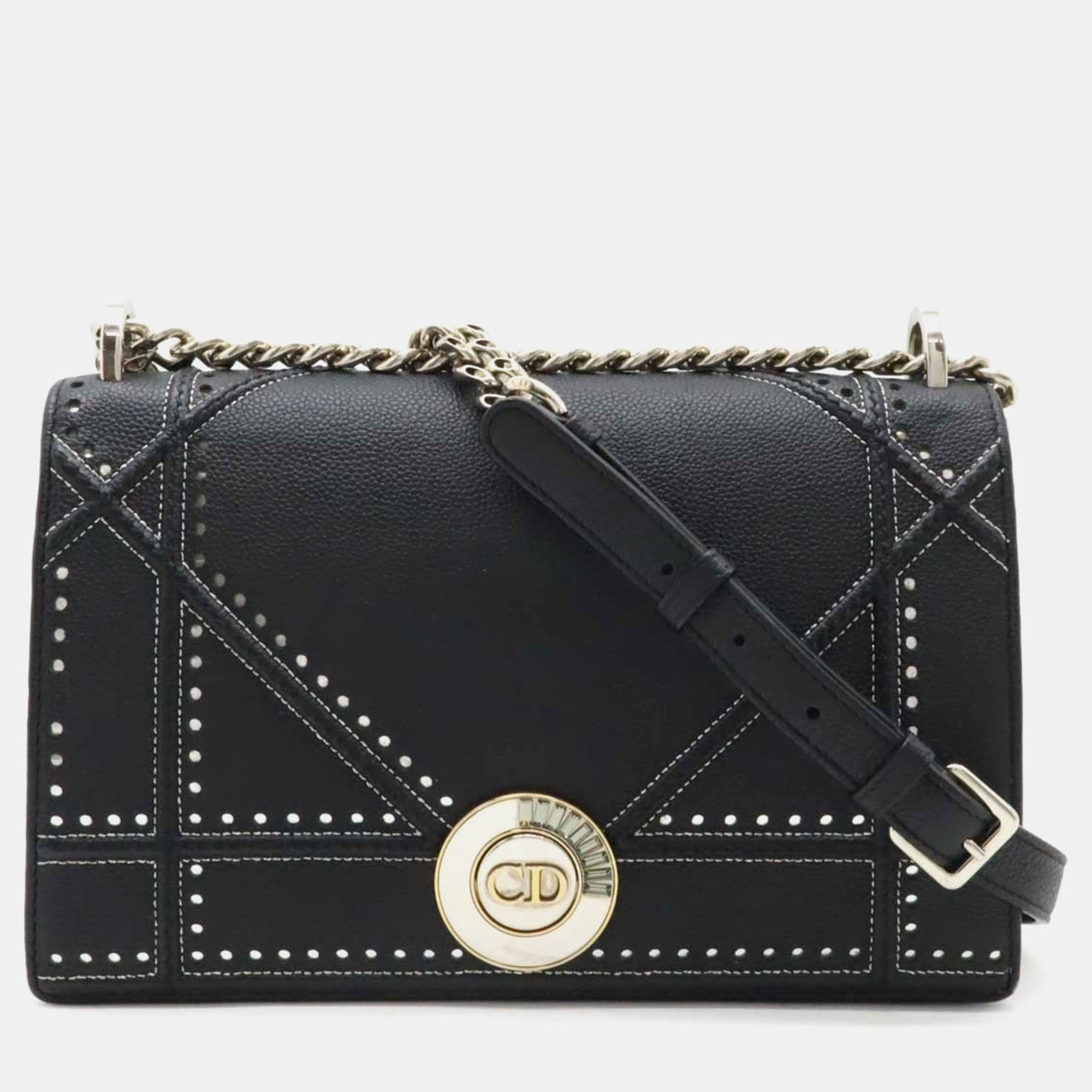 

Christian Dior Diorama Chain Bag Shoulder Punching Leather Black