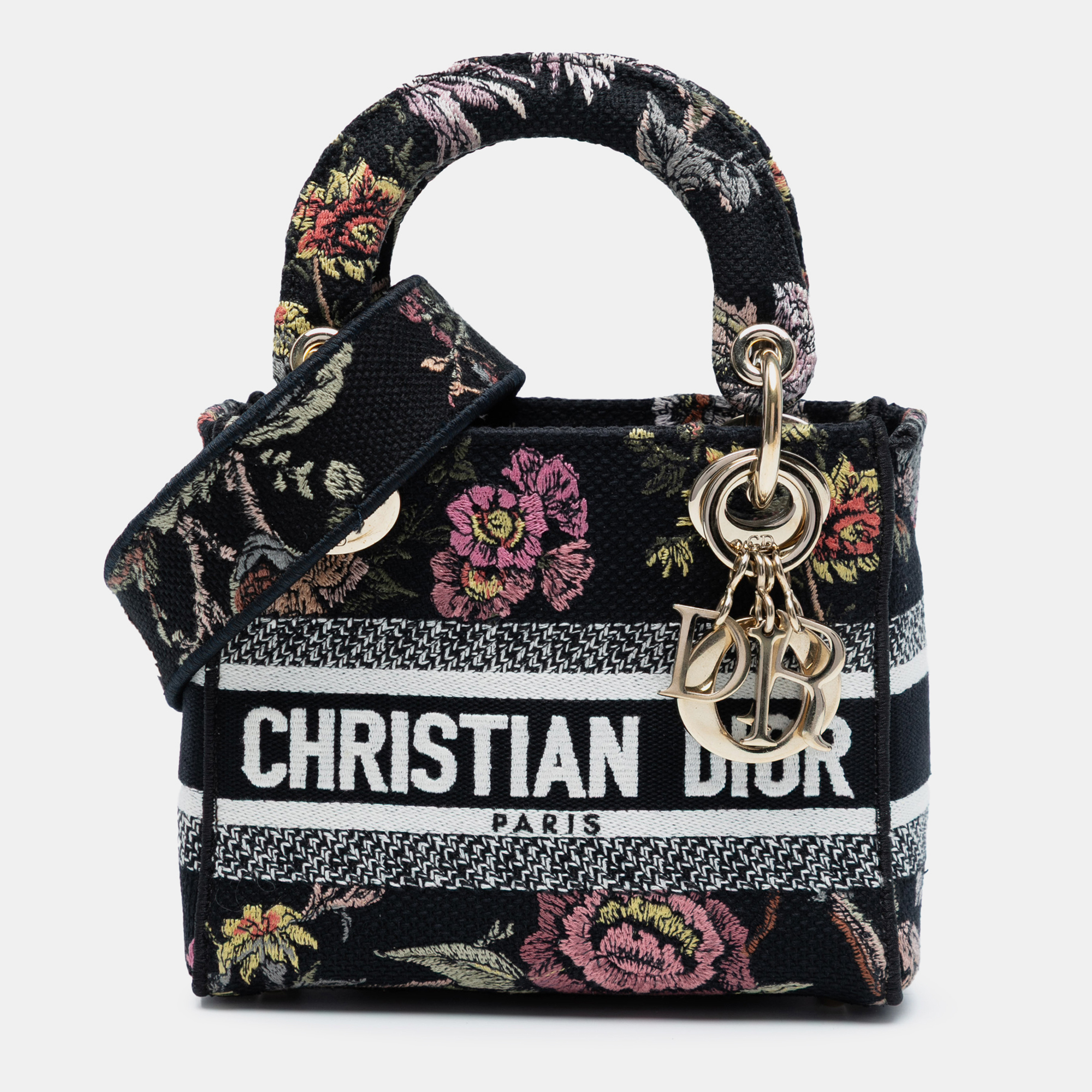 

Dior Black Mini Embroidered Canvas Mille Fleurs Lady D Lite